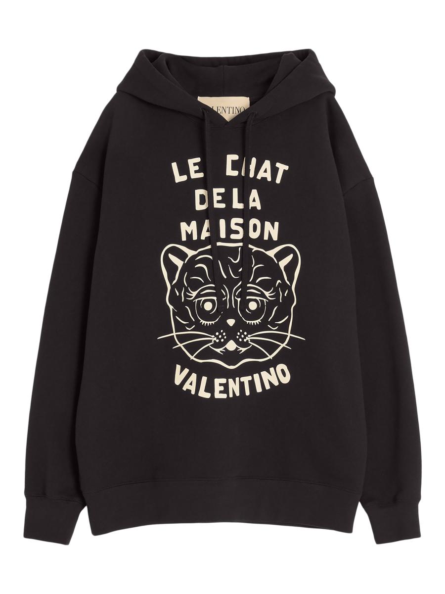 Valentino Men's Cotton Sweatshirt With Chat De La Maison Patch In Black