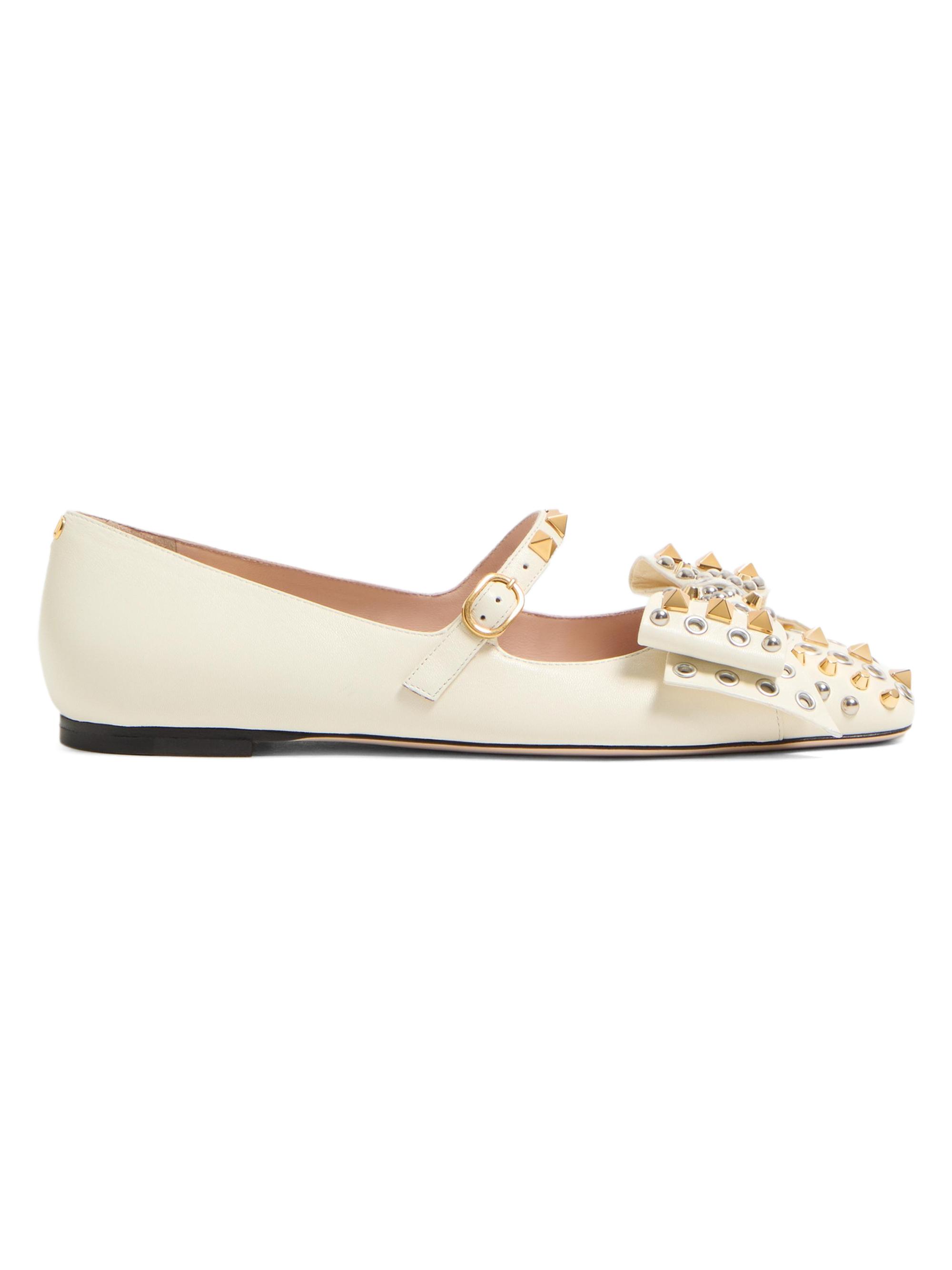 Valentino Garavani Women's Mary-Jane Bowow Ballerinas in Kidskin with Studs -