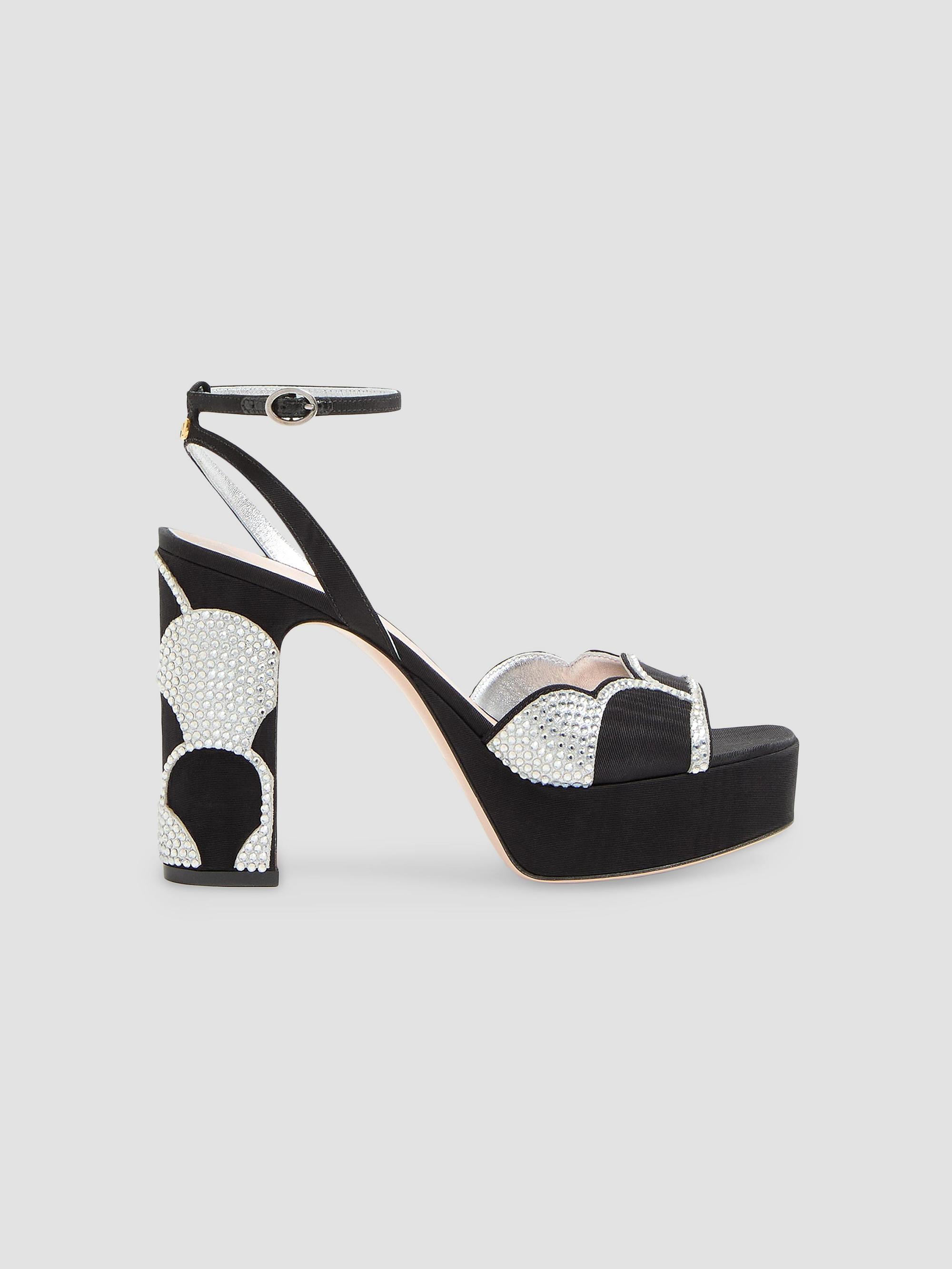 Valentino Garavani Women's Bowow Platform 115MM Sandals in Moiré Fabric - Black Silver | Thumbnail 8
