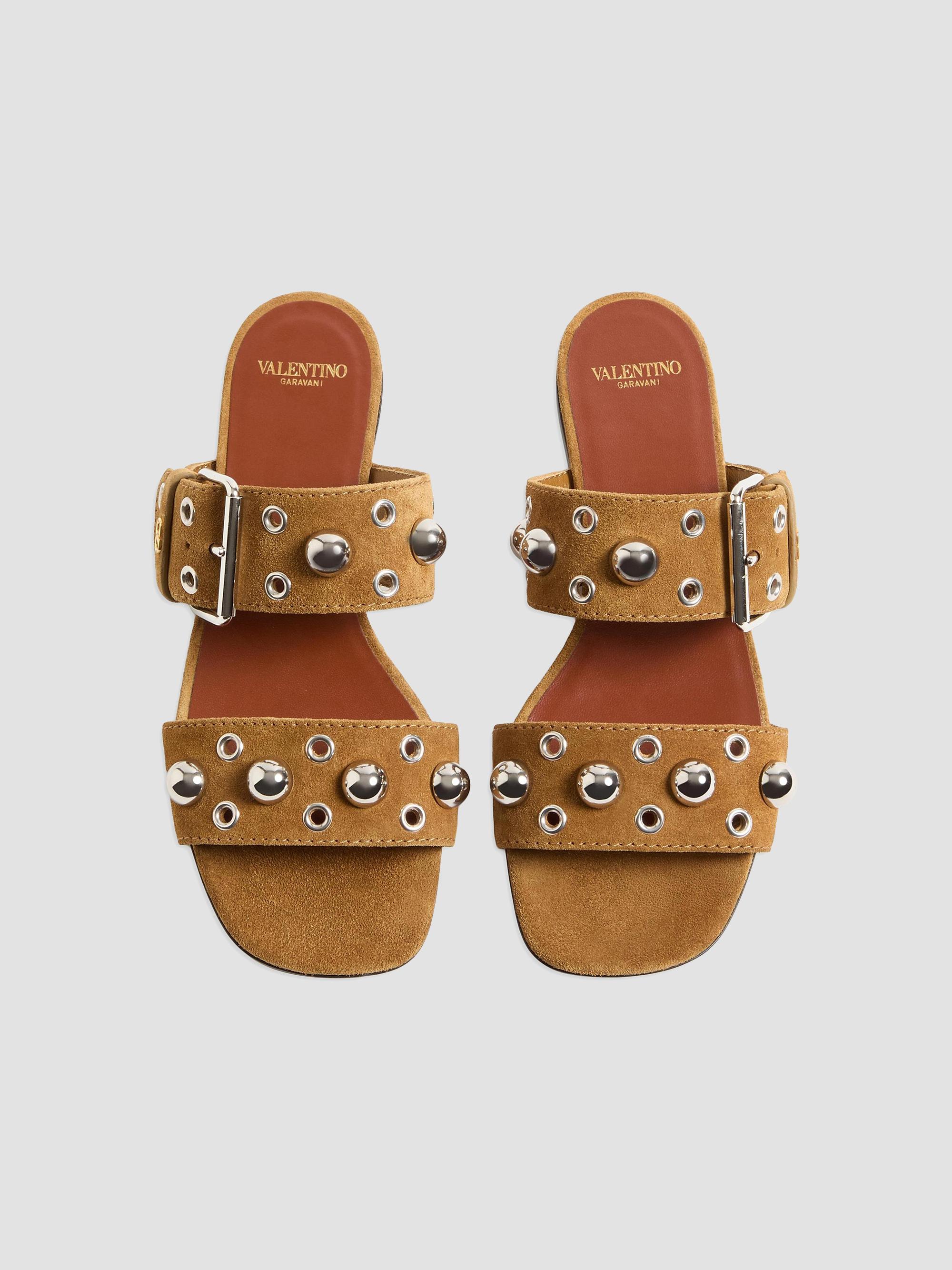 Valentino Garavani Nellcôte Crust Leather Slide Sandals | Saks