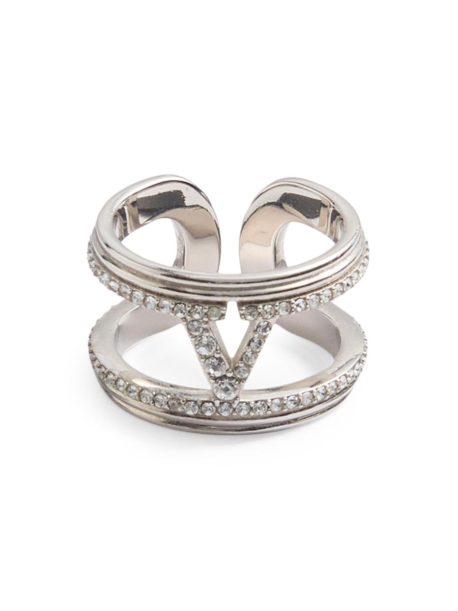 Valentino Garavani Women's Ovalette Metal And Swarovski Crystal Ring In Silver