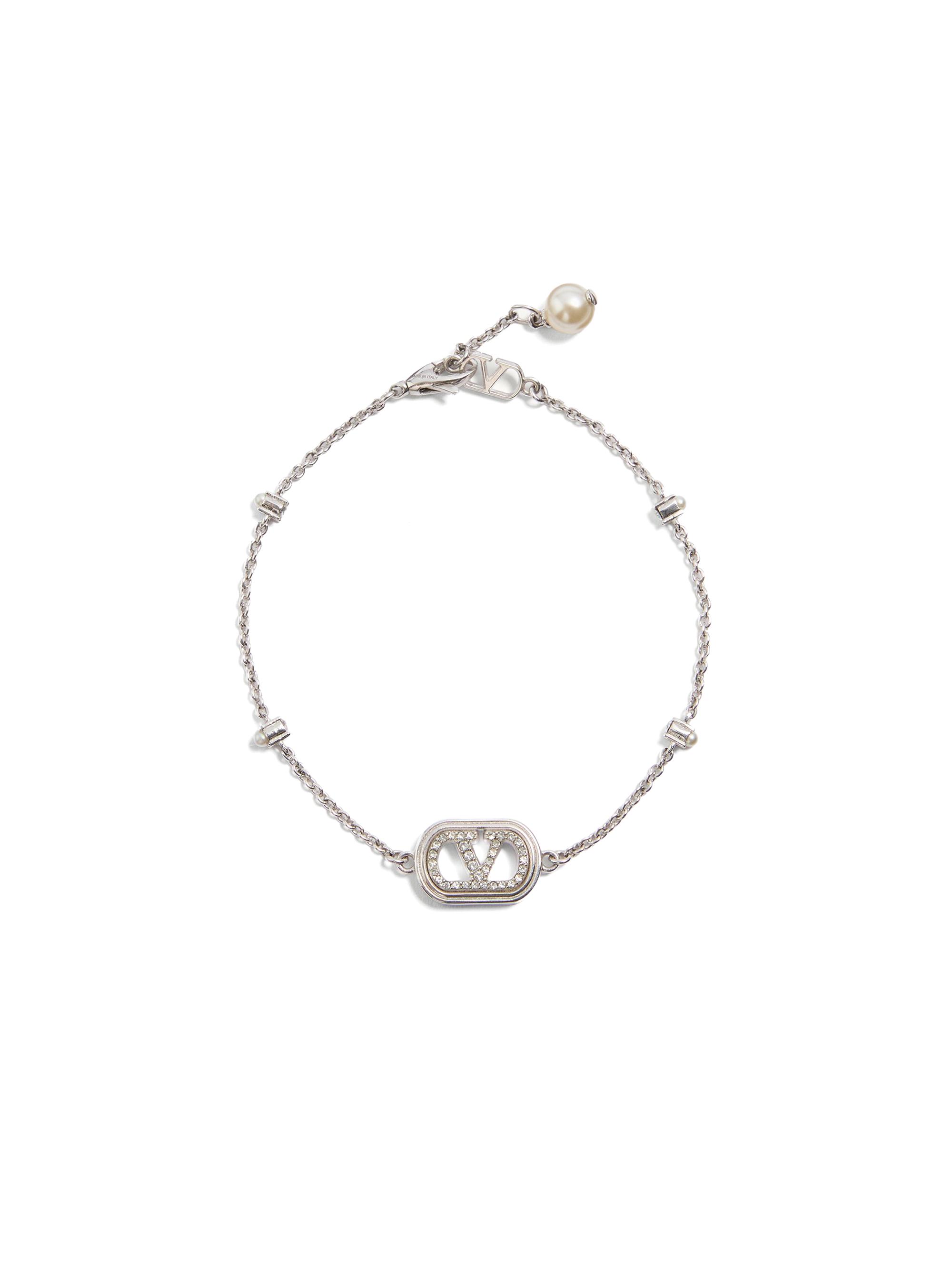 Valentino Garavani Women's Vlogo Signature Bracelet in Metal, Pearls and Swarovski Crystals - Rhodium