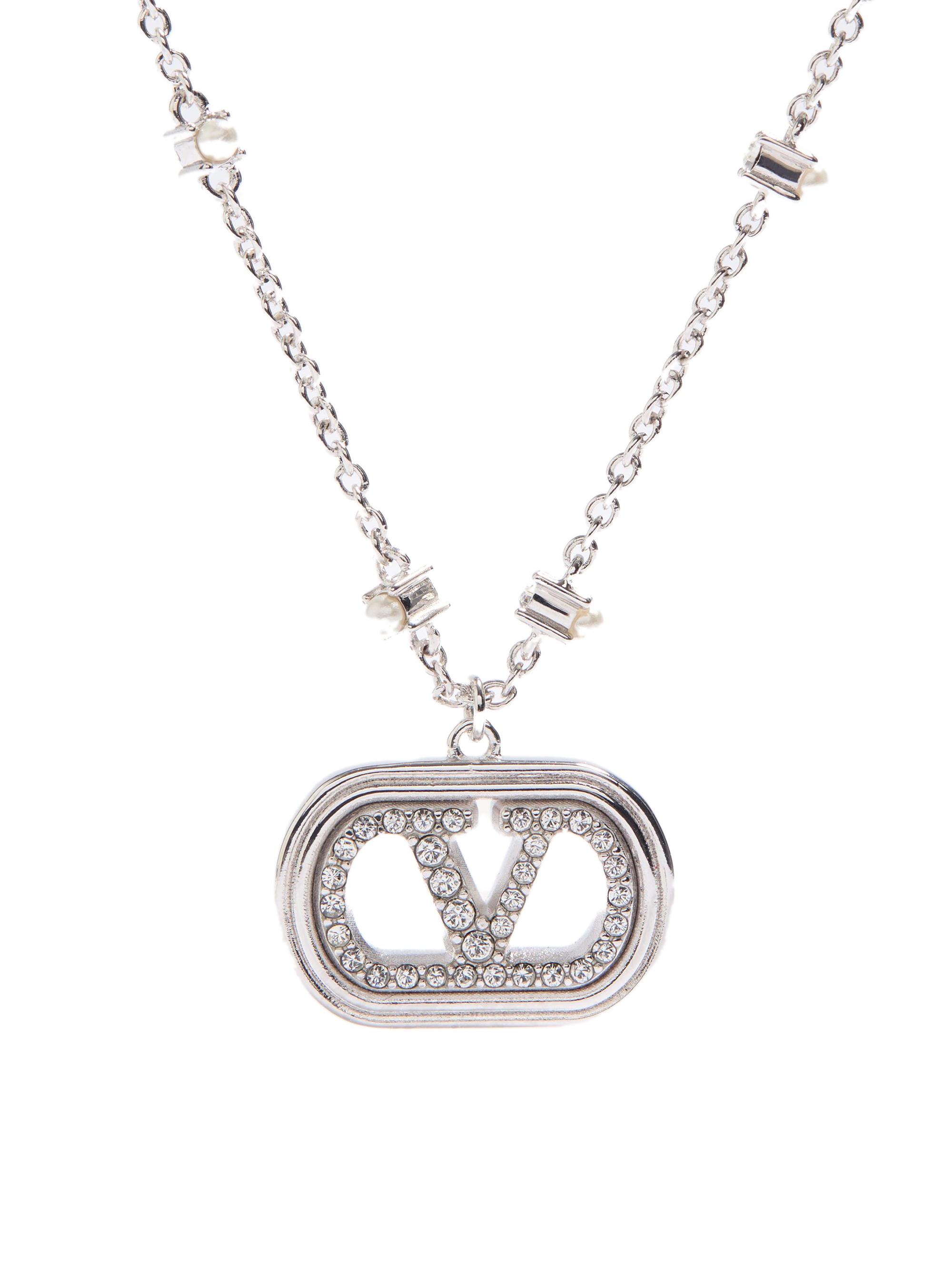 Valentino Garavani Vlogo Signature Metal Necklace with Pearls and