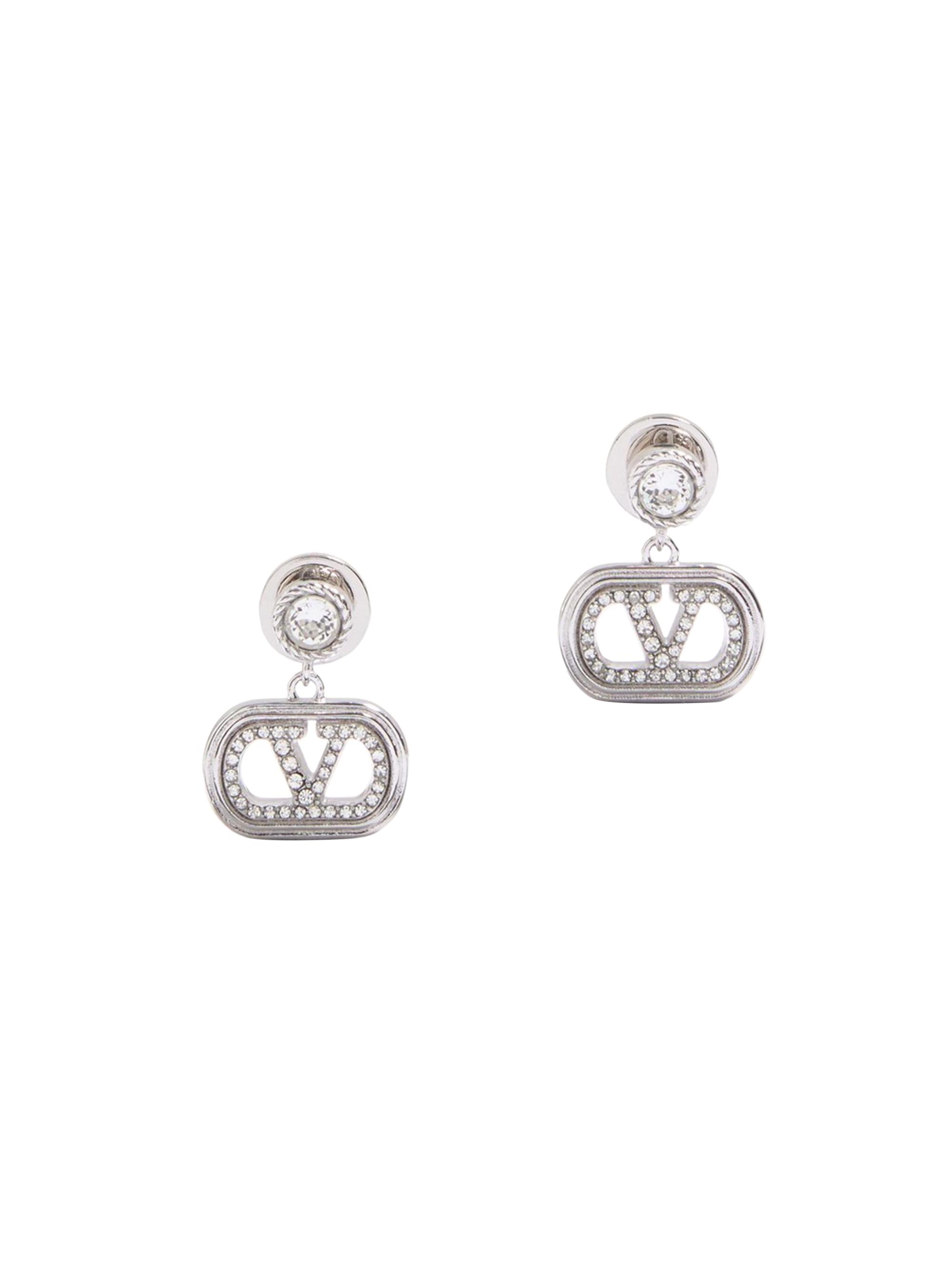 Valentino Garavani Women's Oval Metal Earrings with Swarovski Crystals - Rhodium