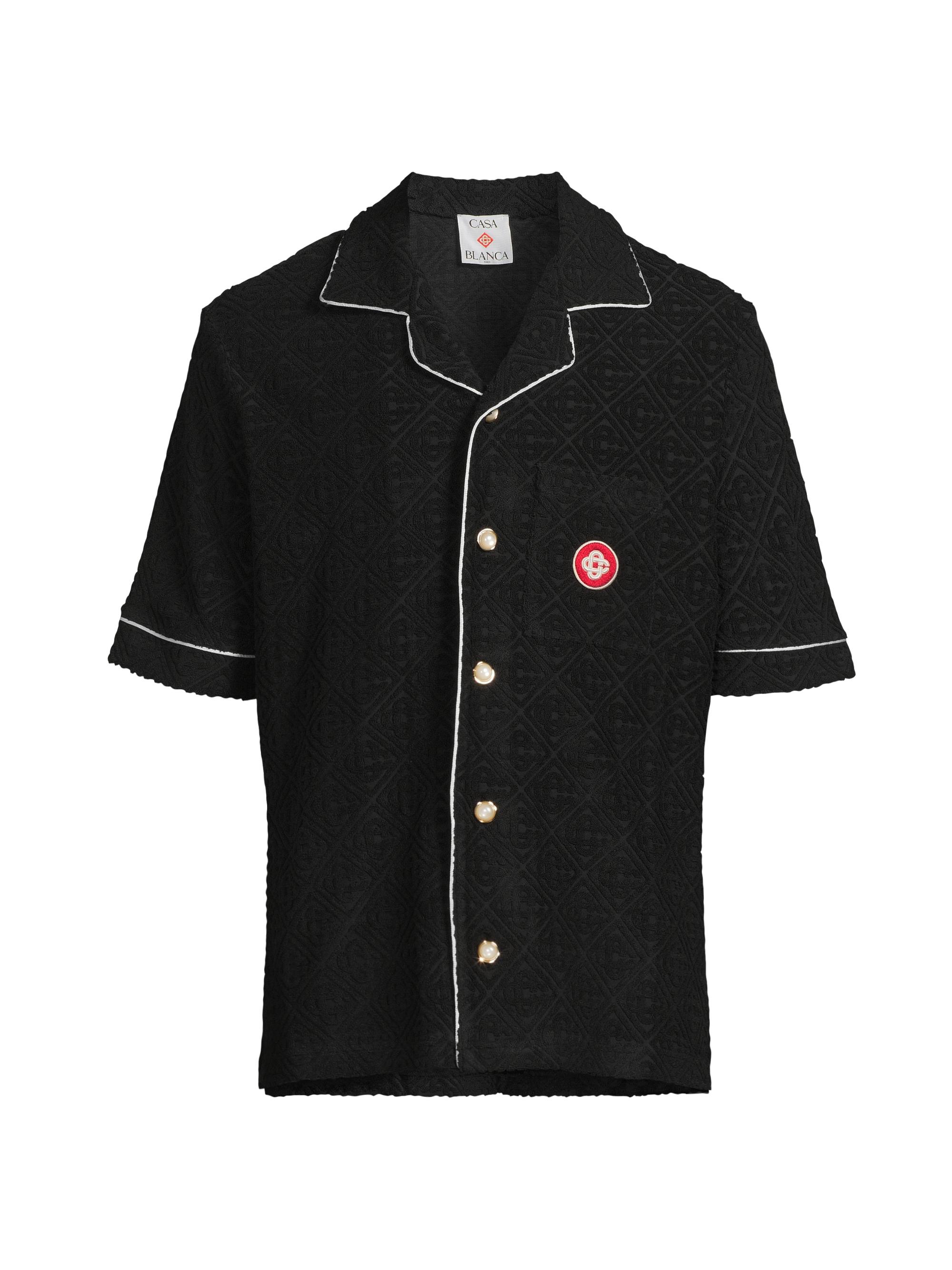 Casablanca Men's Terrycloth Monogram Short-Sleeve Shirt - Black