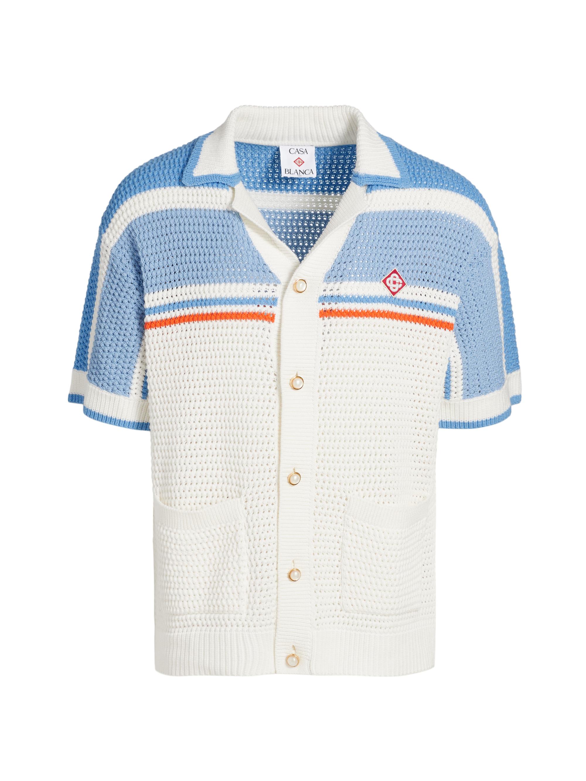 Casablanca Men's Faux Crochet Cotton Shirt - Blue Multi