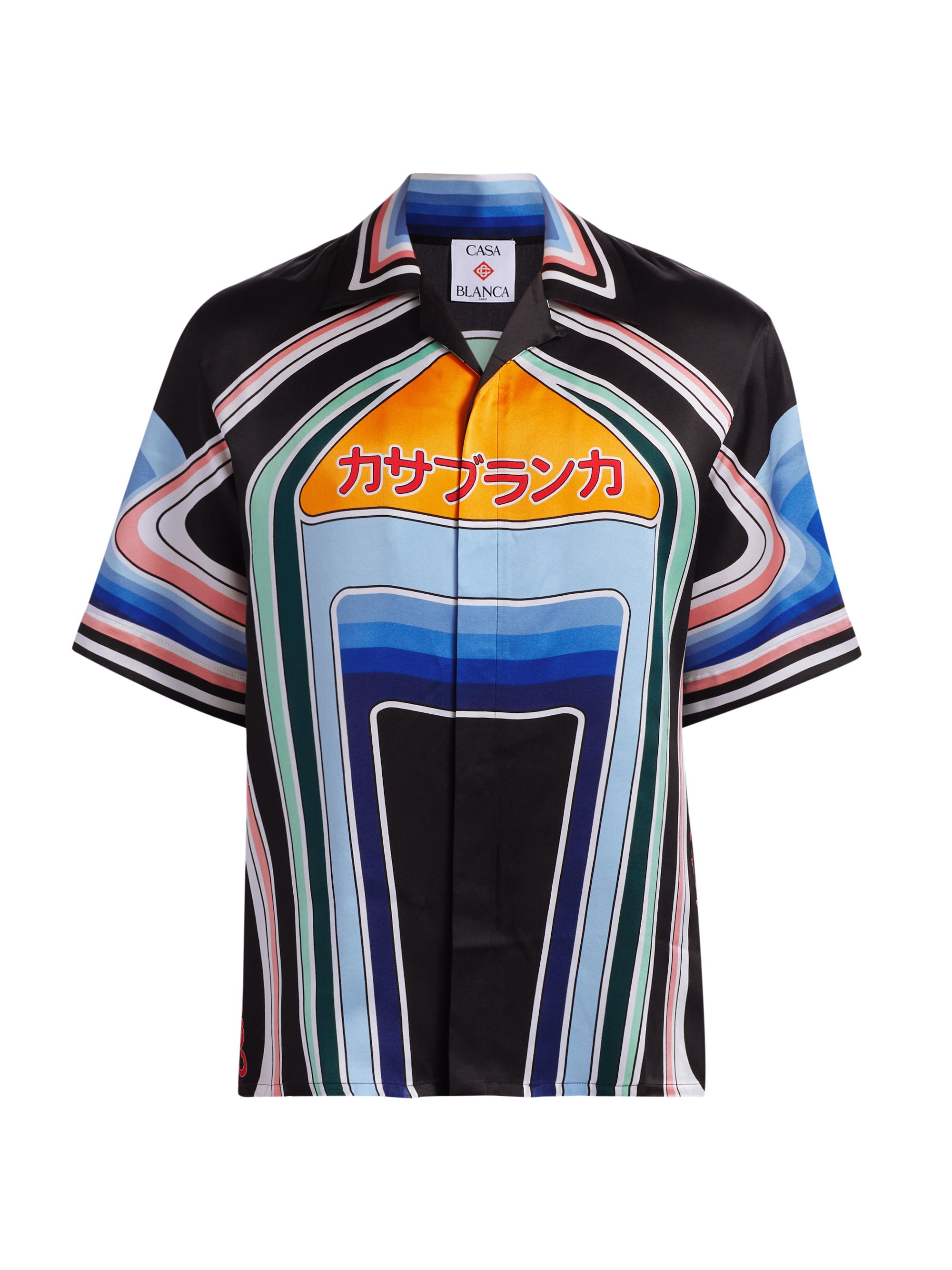 Casablanca Men's Printed Silk Cuban Collar Shirt - Graphic Mountain