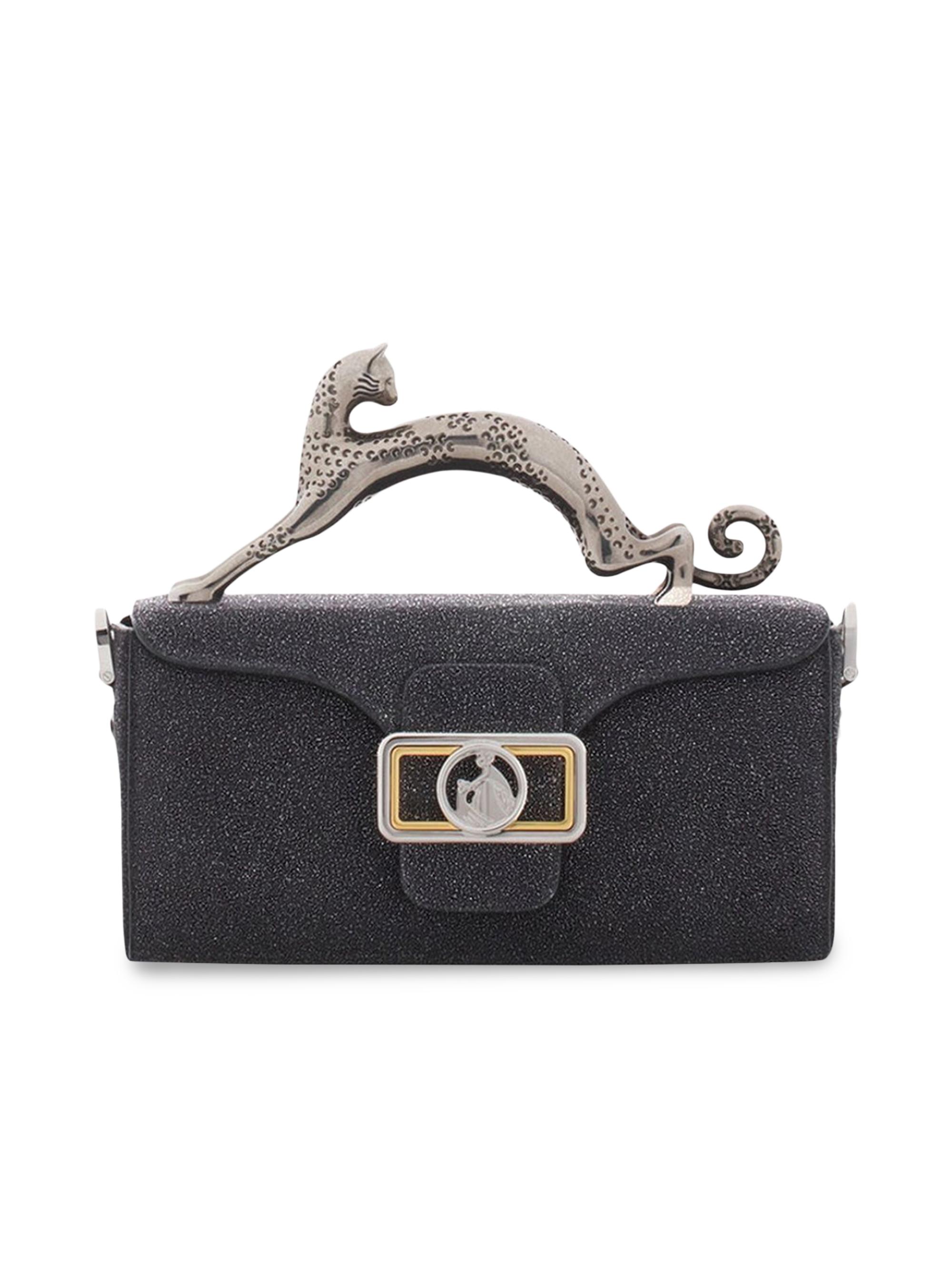 Lanvin Women's Nano Pencil Cat Top Handle Bag in Suede - Black