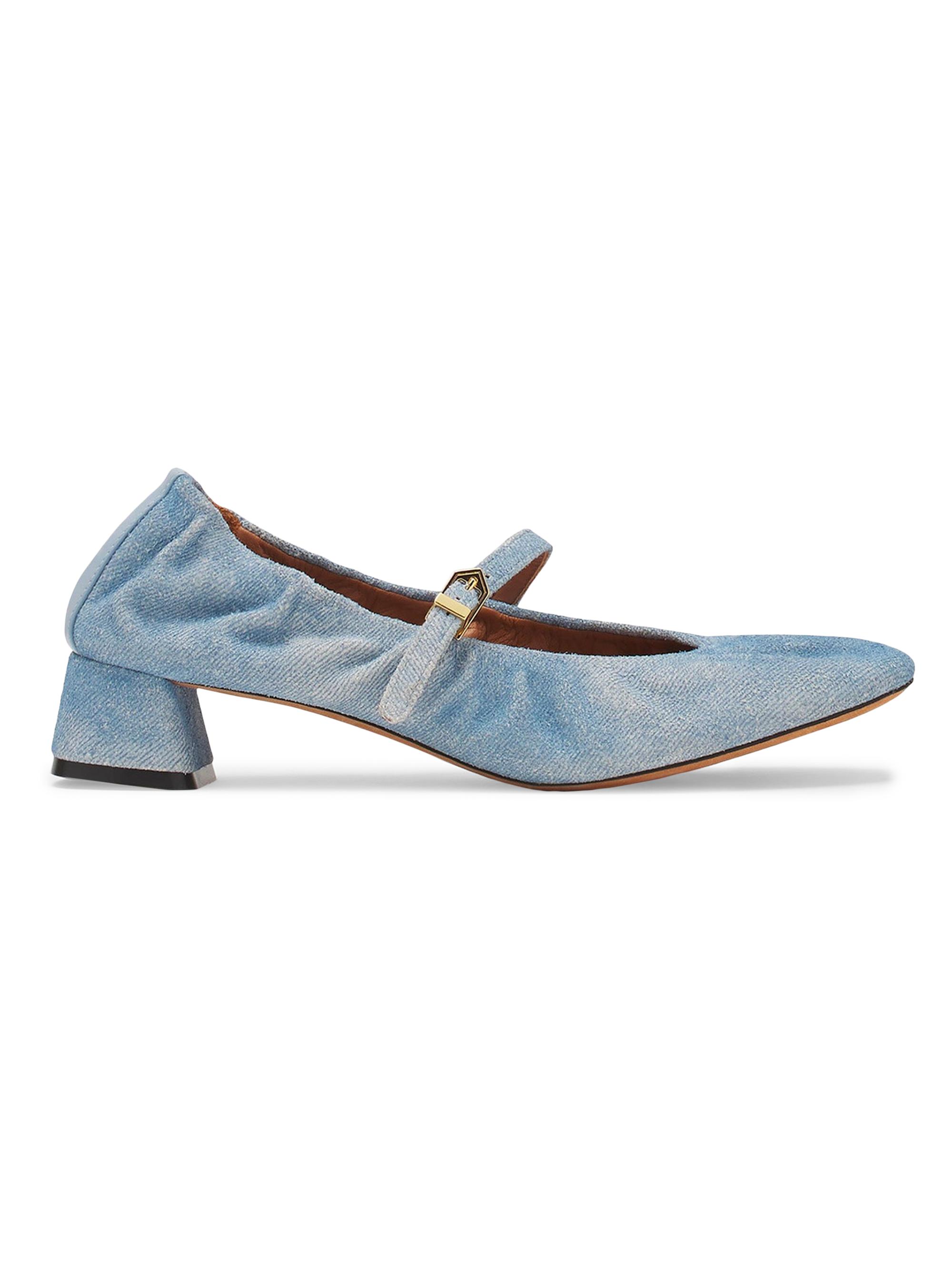 Lanvin Women's Heeled Mary Janes in Leather with a Faded Denim Effect - Denim Blue