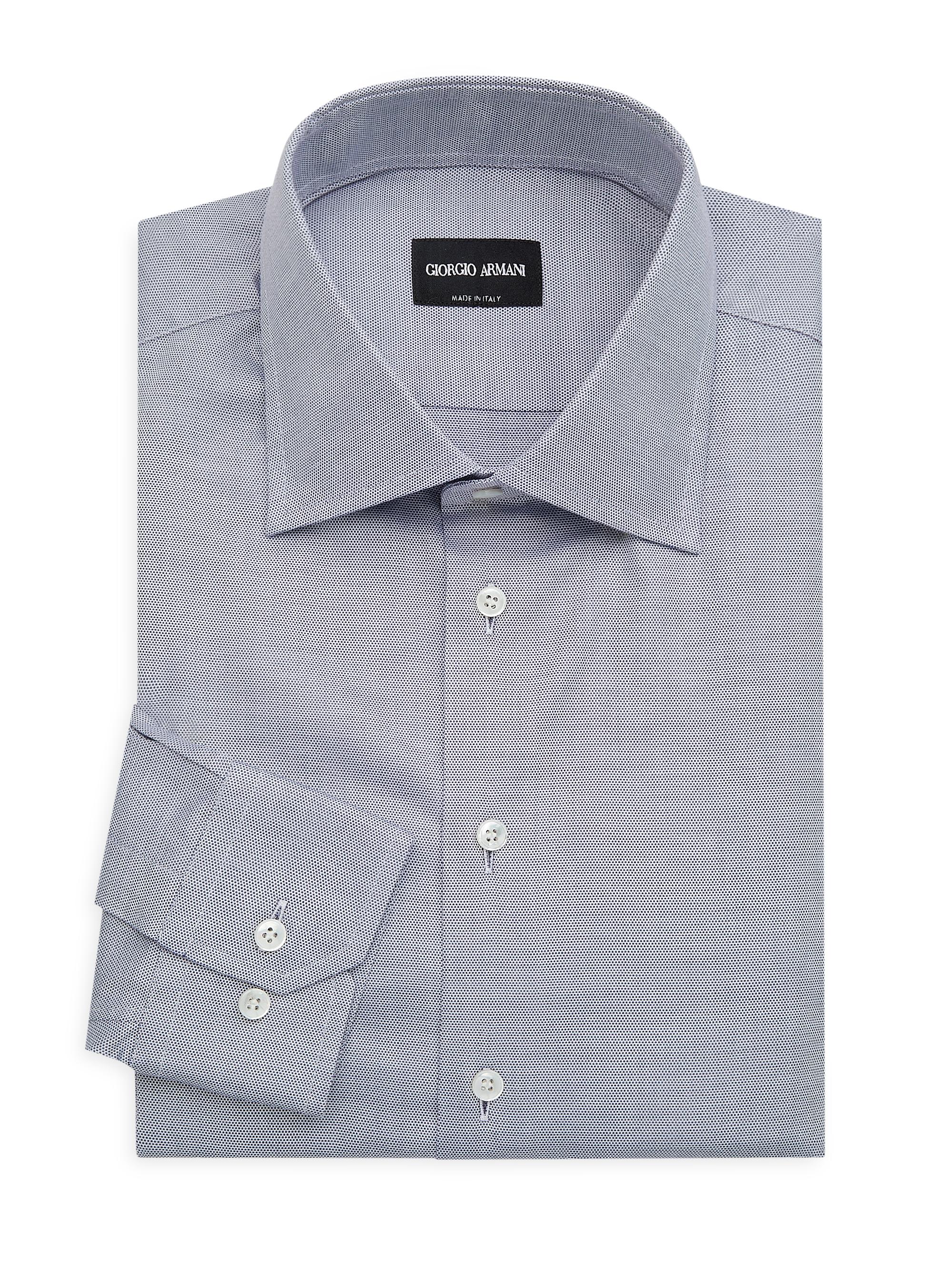 Giorgio Armani Men's Dotted Cotton Dress Shirt - Dark Grey