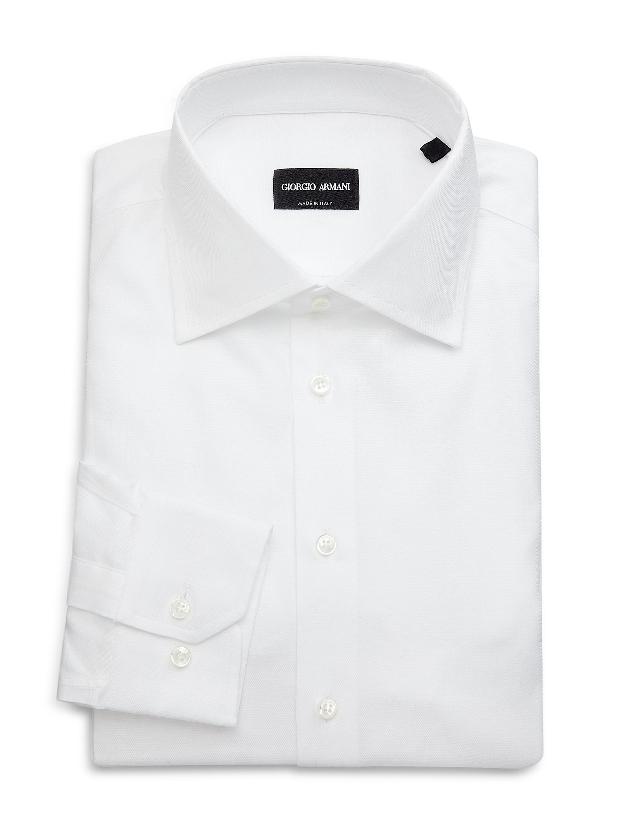 Giorgio Armani Men's Dotted Cotton Dress Shirt - White Cream | Thumbnail 2