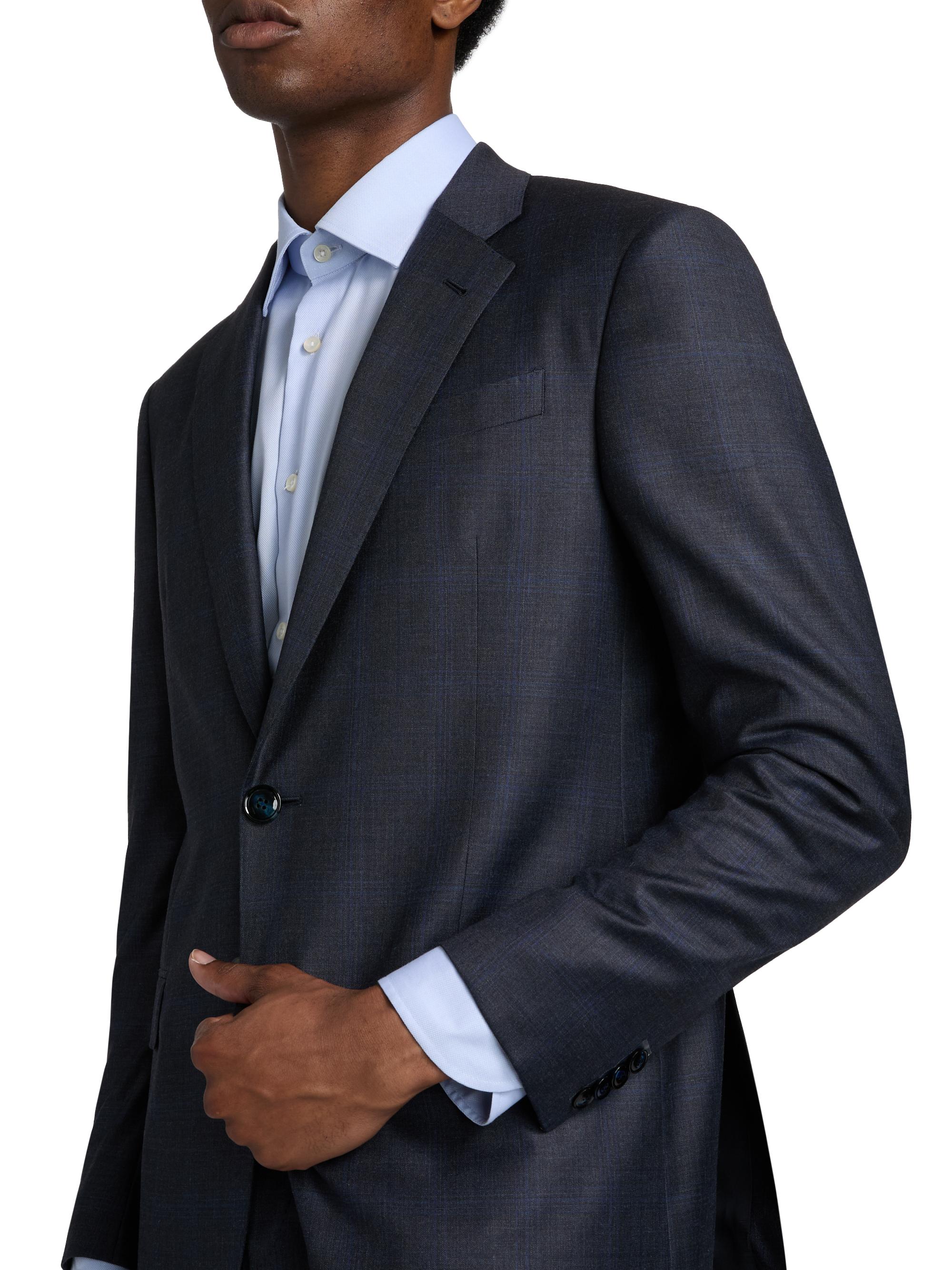 【美品】GIORGIO ARMANI☆スーツ☆黒タグ☆シルク混☆グレー☆3B☆ NWT Giorgio Armani Black Label Charcoal Gray/Blue Windowpane Suit