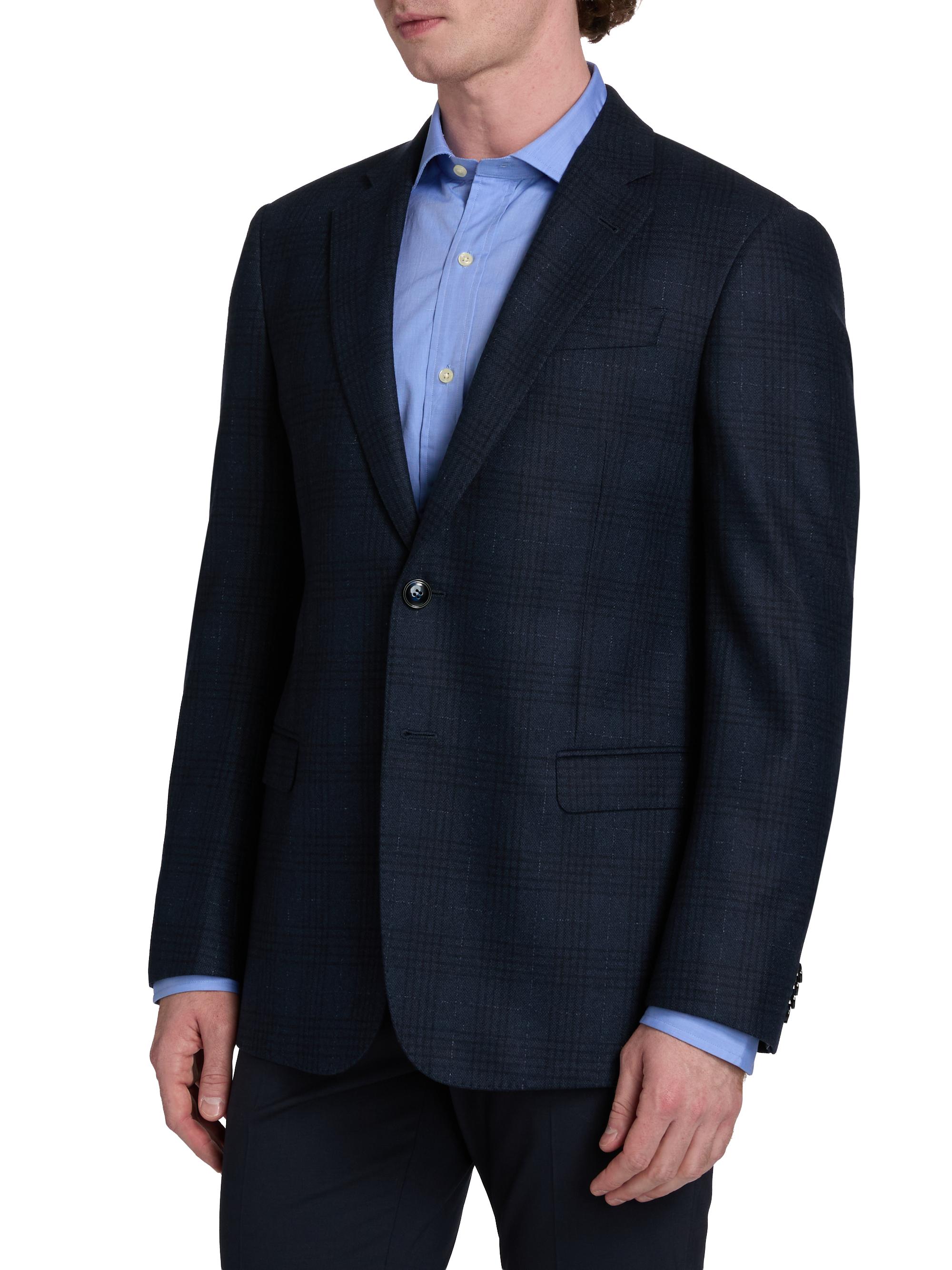 Giorgio Armani Men's Windowpane Plaid Wool-Blend Sport Coat - Navy | Thumbnail 4