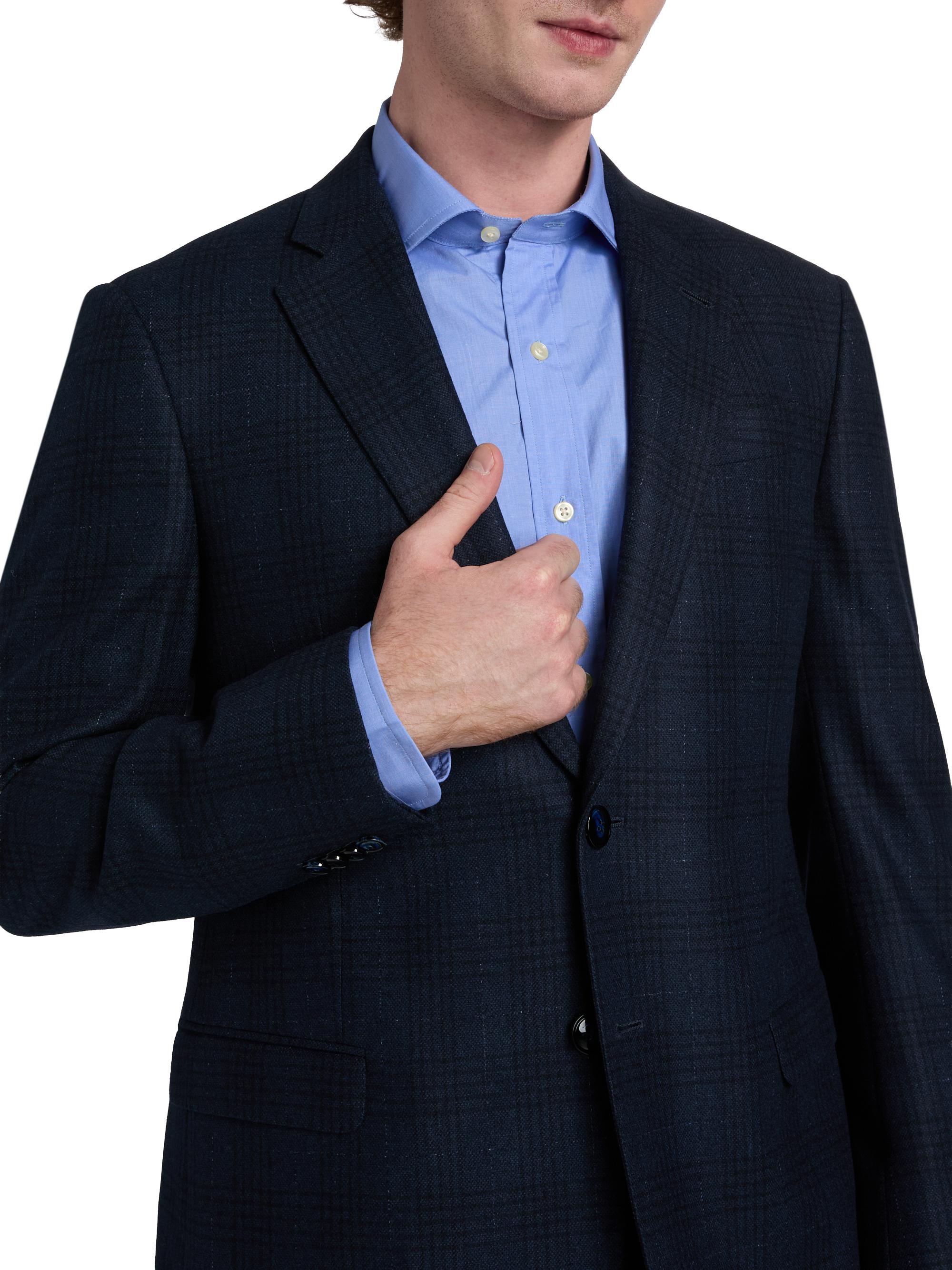 Giorgio Armani Men's Windowpane Plaid Wool-Blend Sport Coat - Navy | Thumbnail 6
