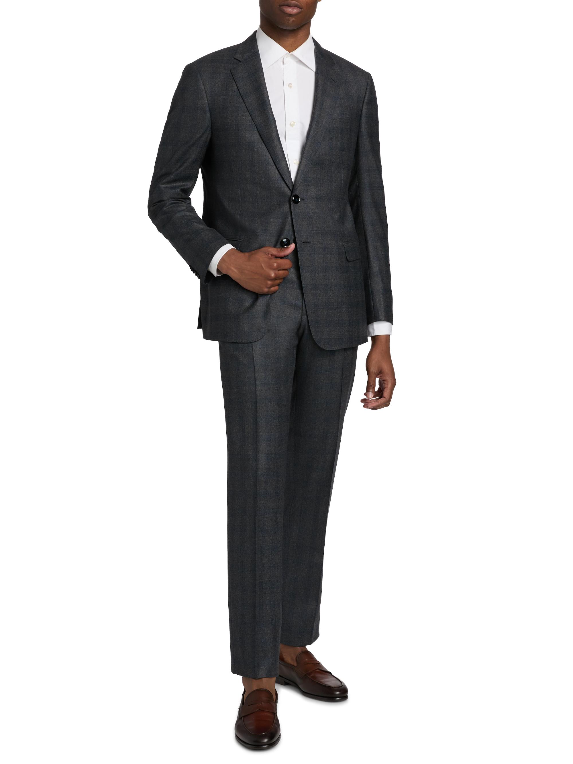 Giorgio Armani Men's Windowpane Plaid Wool-Cashmere Suit - Dark Grey Blue | Thumbnail 3