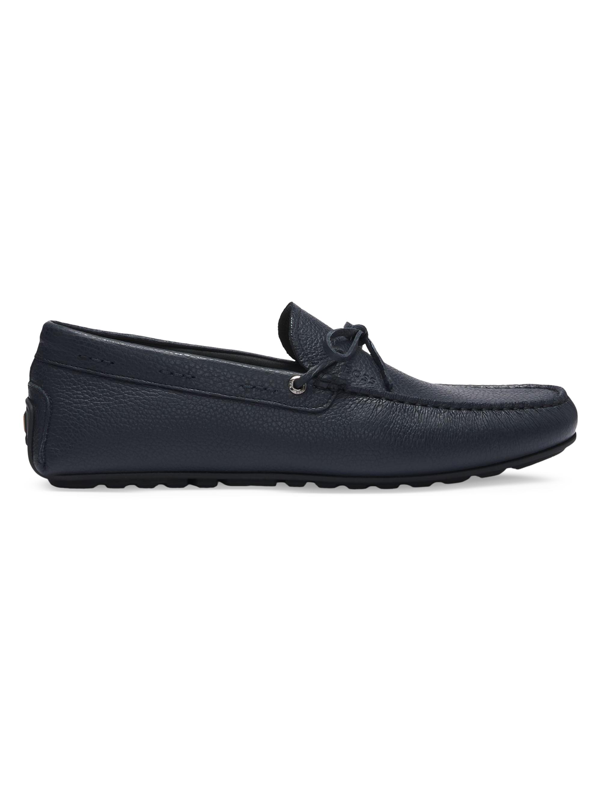 BOSS Men's Grained-Leather Moccasins with Driver Sole - Blue