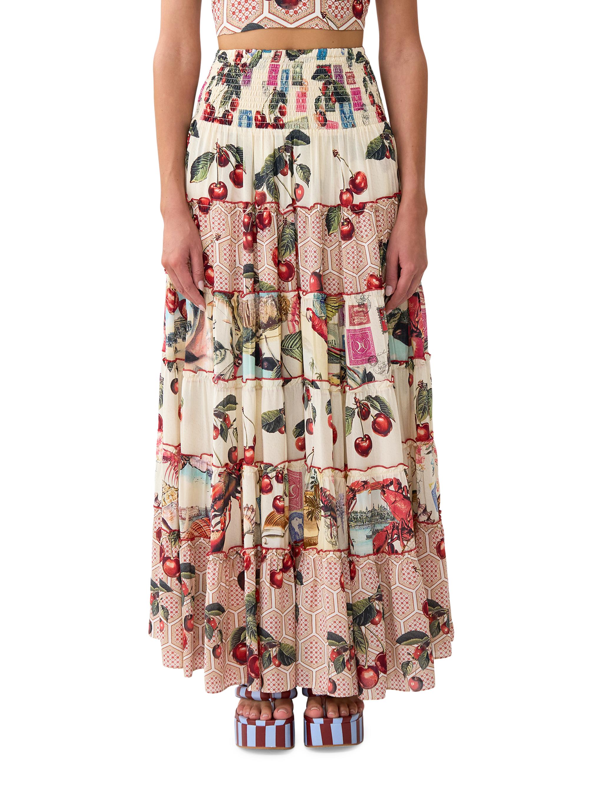 Camilla Cherry-Print Silk Tiered Maxi Skirt | Saks Fifth Avenue