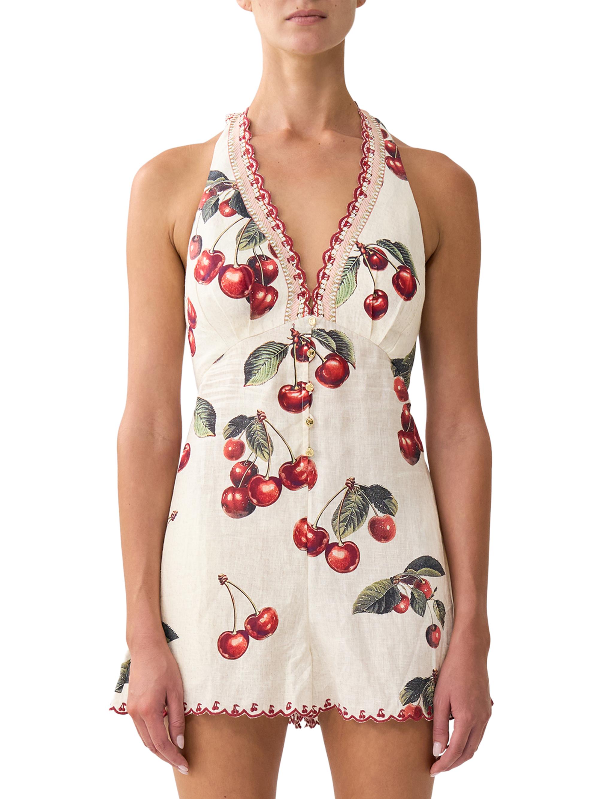 Camilla Cherry-Print Linen Romper | Saks Fifth Avenue