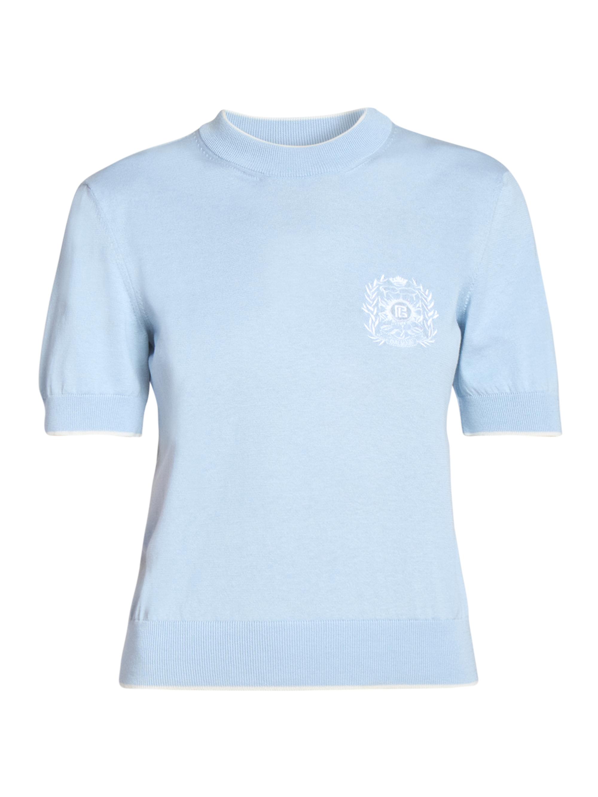 Balmain Women's Logo Silk-Cotton Knit Sweater - Blue Blanc