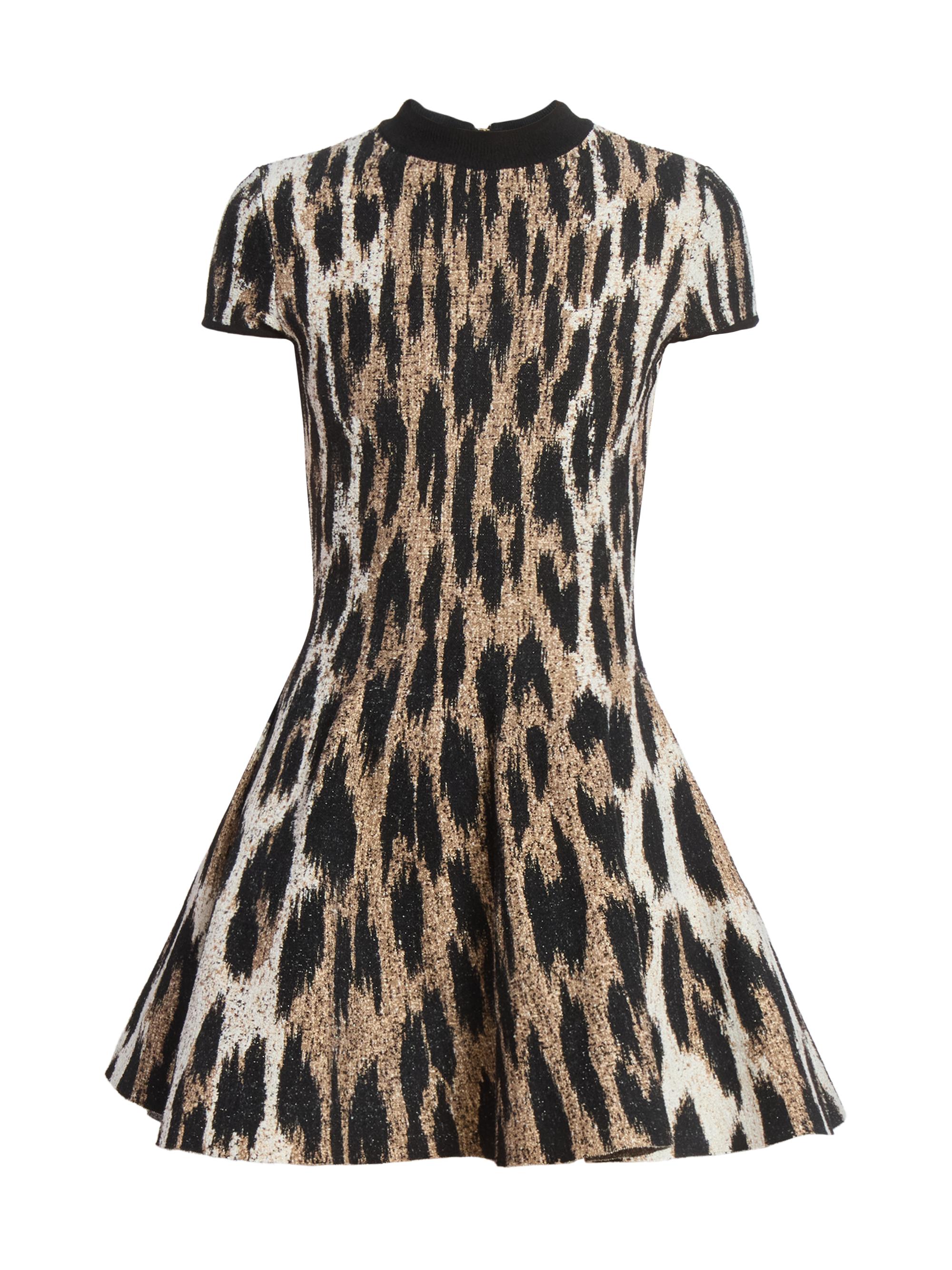 Balmain Women's Leopard Fit & Flare Minidress - White Marron Naturel Noir