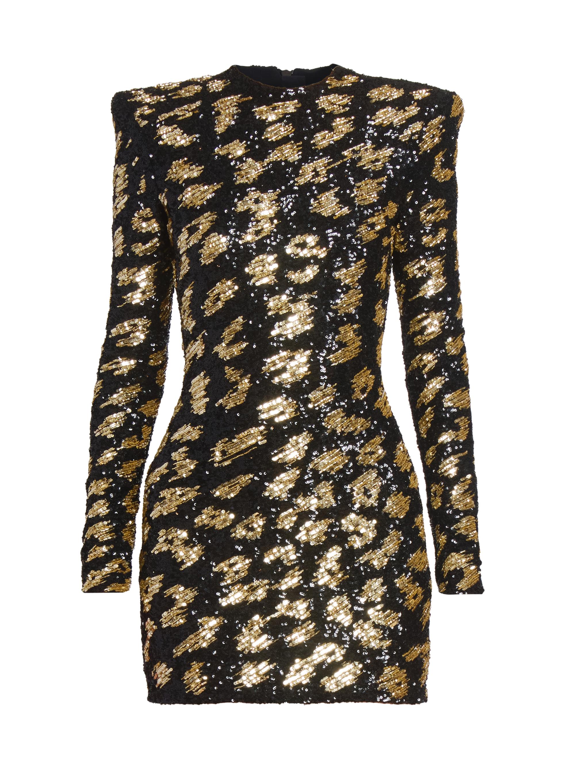 Balmain Women's Sequined Leopard Body-Con Minidress - Noir Or