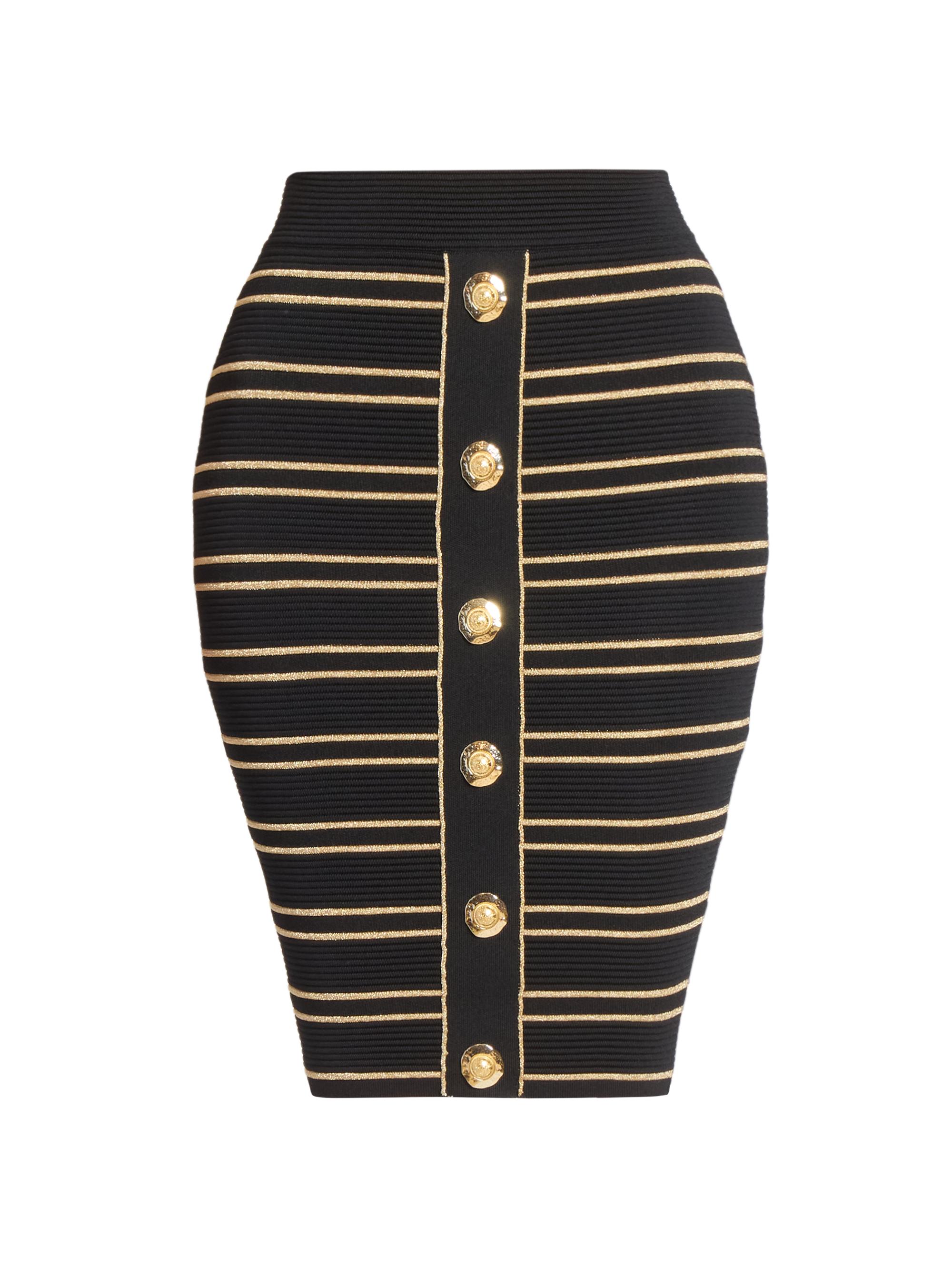 Balmain Women's Piping-Knit Knee-Length Skirt - Noir Or