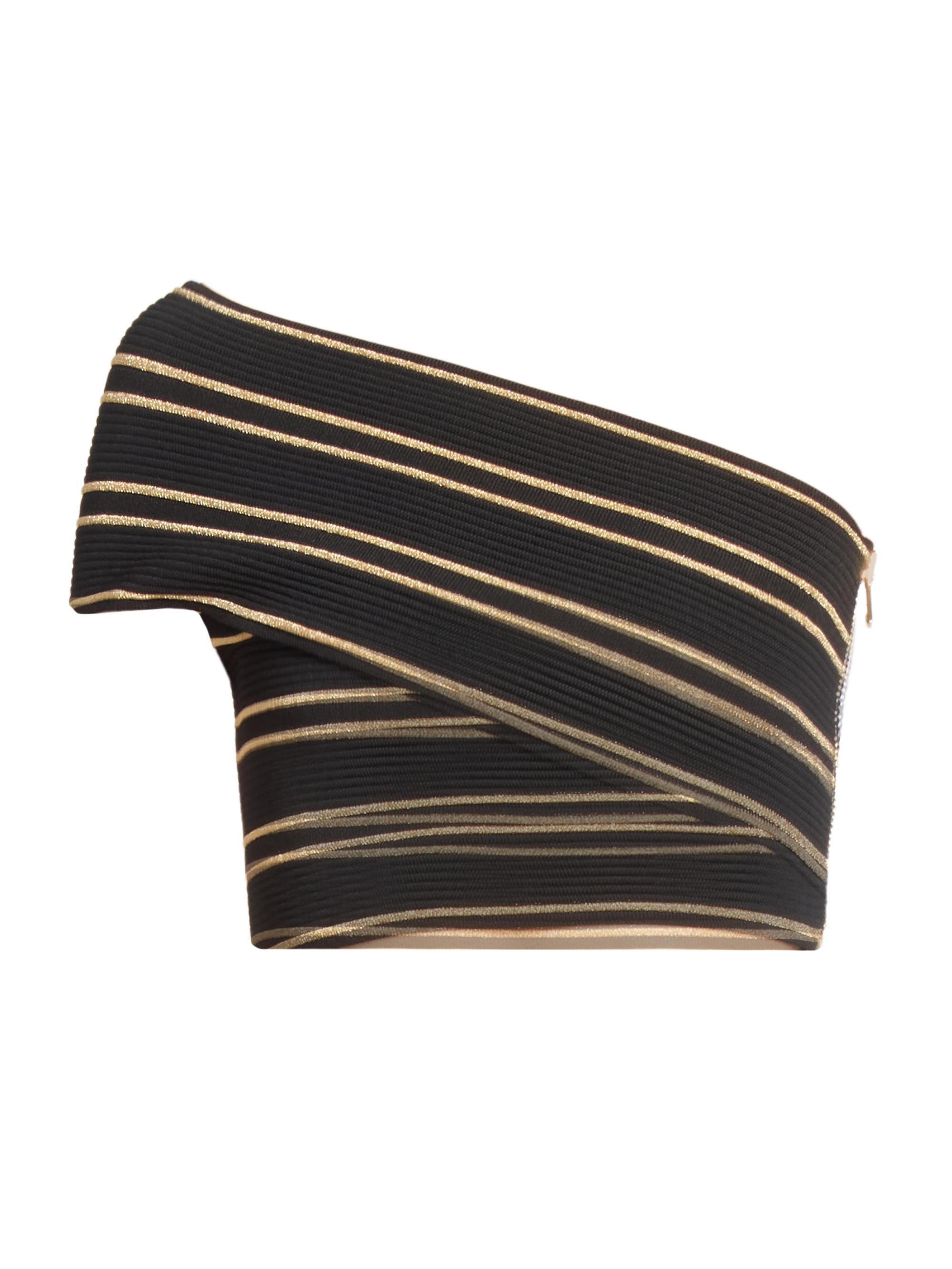 Balmain Women's One-Shoulder Piping-Knit Crop Top - Noir Or