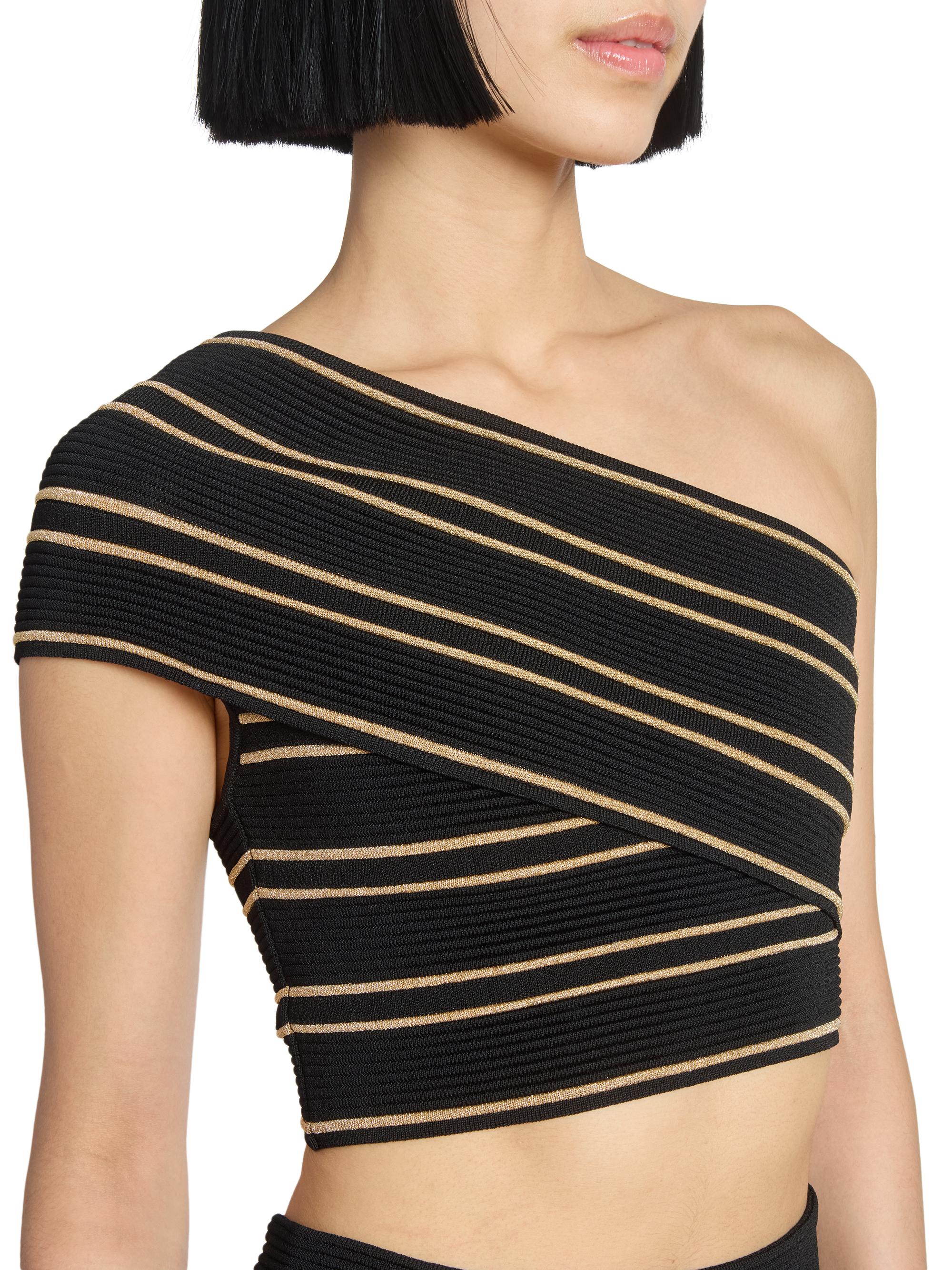 Balmain One-Shoulder Piping-Knit Crop Top Saks Fifth Avenue