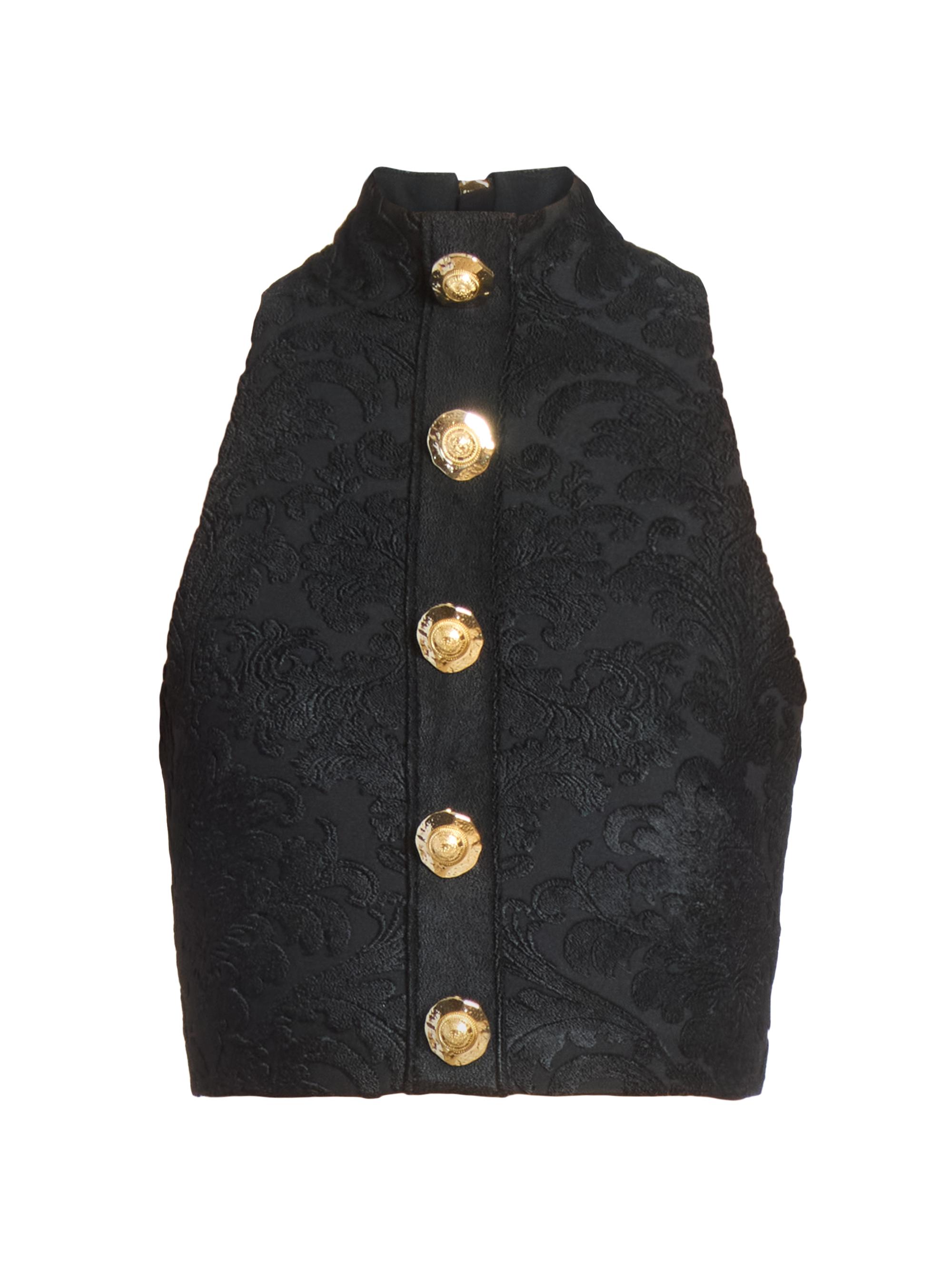 Balmain Women's Buttoned Bouclette Baroque Crop Top - Noir