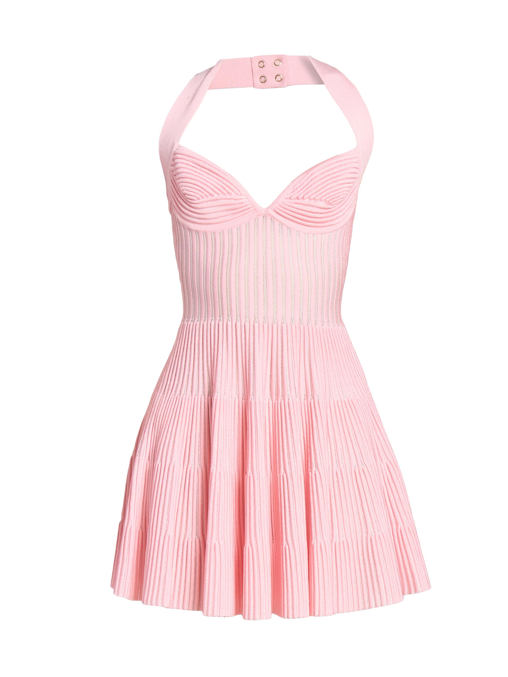 Balmain Women's Pleated Knit Halterneck Fit & Flare Minidress - Rose Blanc