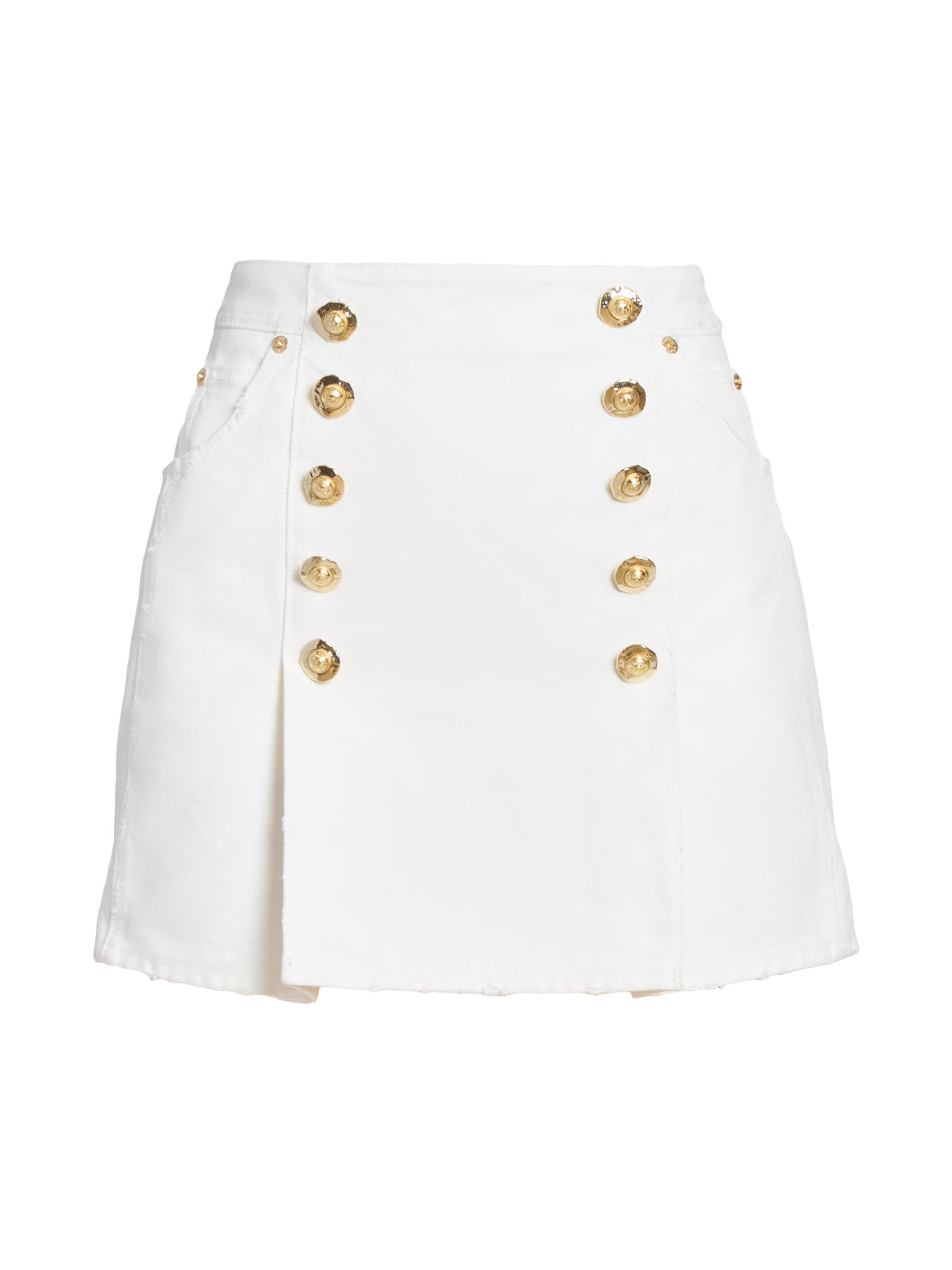 Balmain Women's Button-Detailed Denim Miniskirt - Blanc Casse
