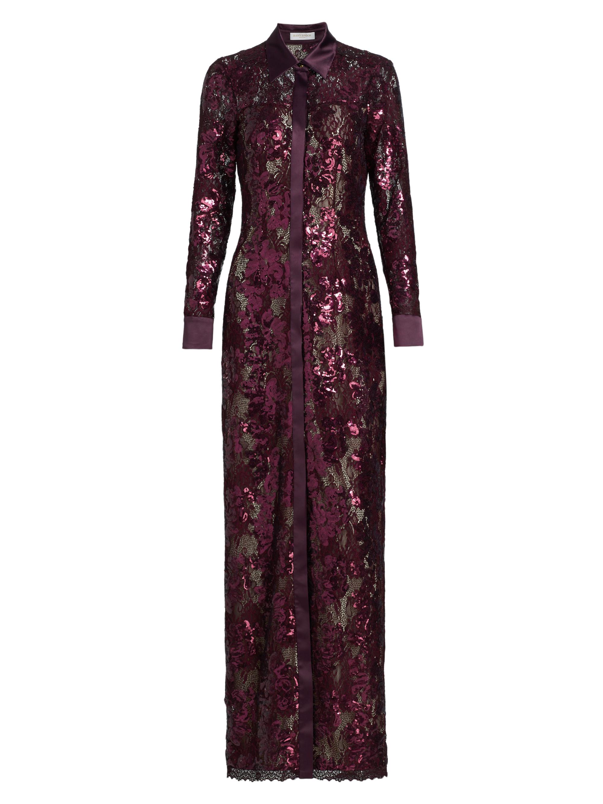 Ramy Brook Women's Venia Lace Sequined Shirt Gown - Blackberry Combo