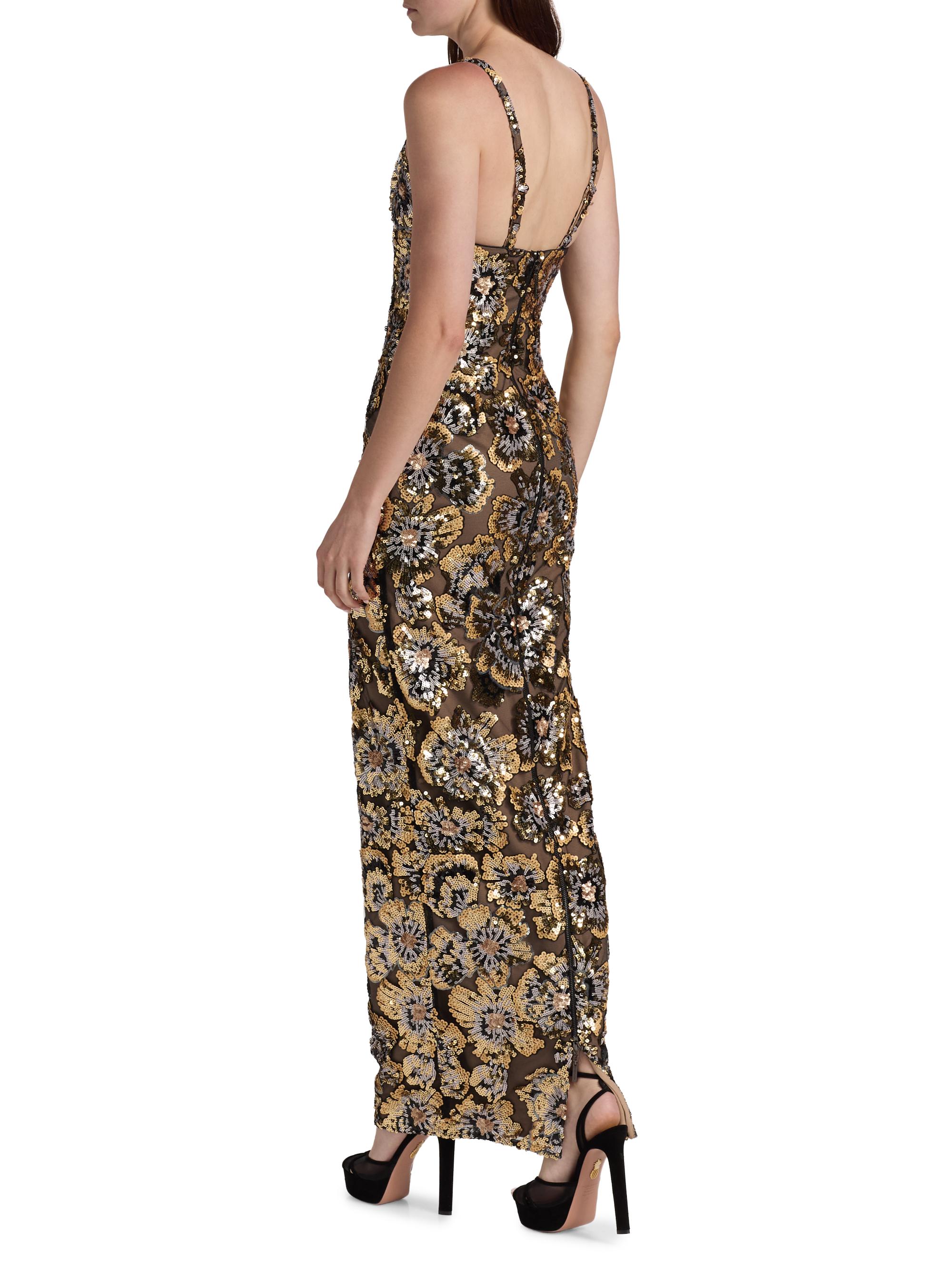 allegra gold sequin maxi dress Velvet Sequin Crew Neck Long Sleeves A-Line Midi Dress, Champagne / L