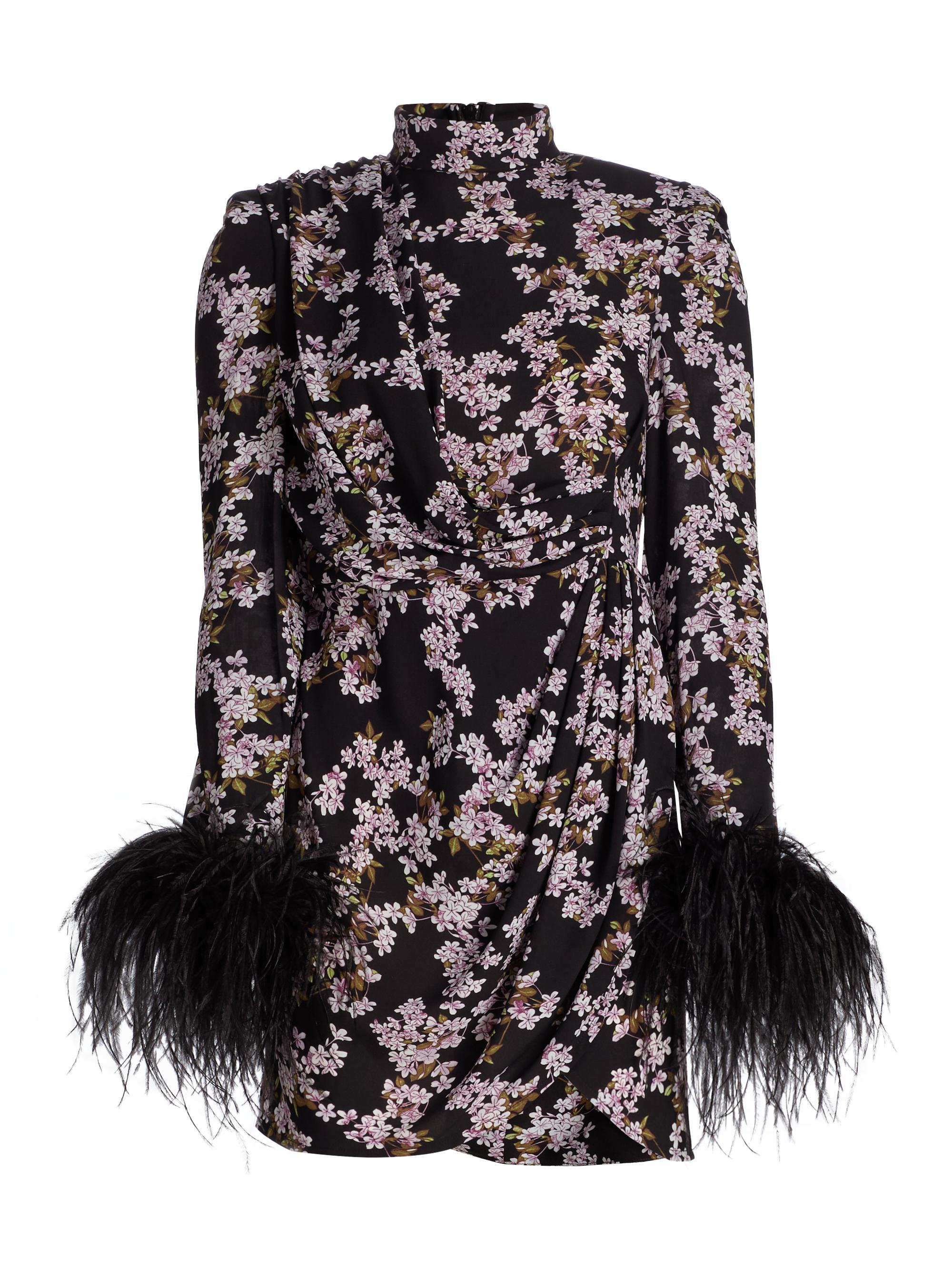 Bronx and Banco Women's Nadine Floral Feather-Cuff Minidress - Black Multi