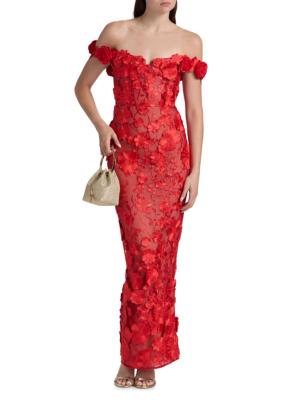 bronx and banco red dress Bronx and Banco Jasmine Strapless Floral Lace Midi Dress
