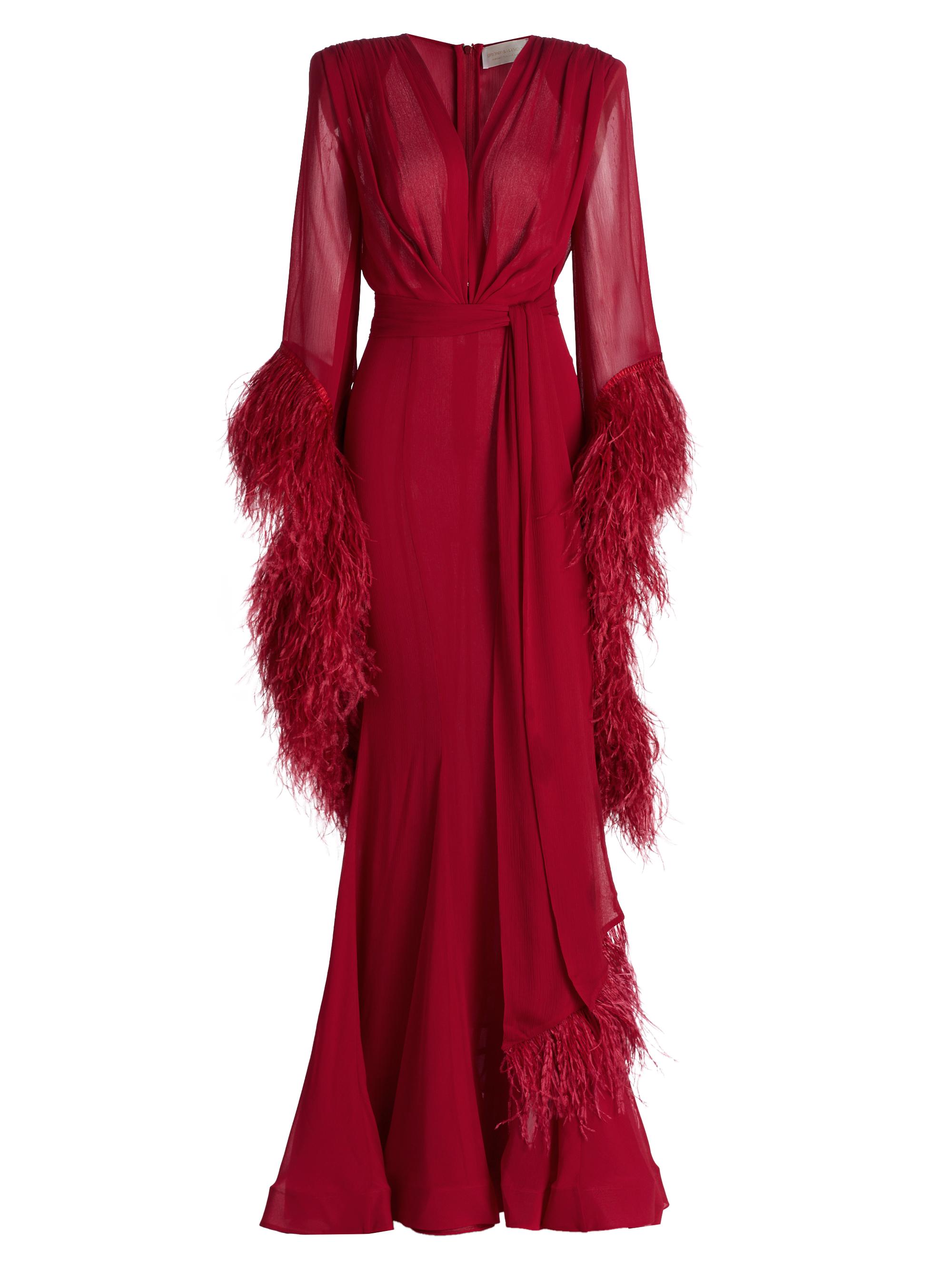 Bronx and Banco Women's Geisha V-Neck Feather Gown - Red