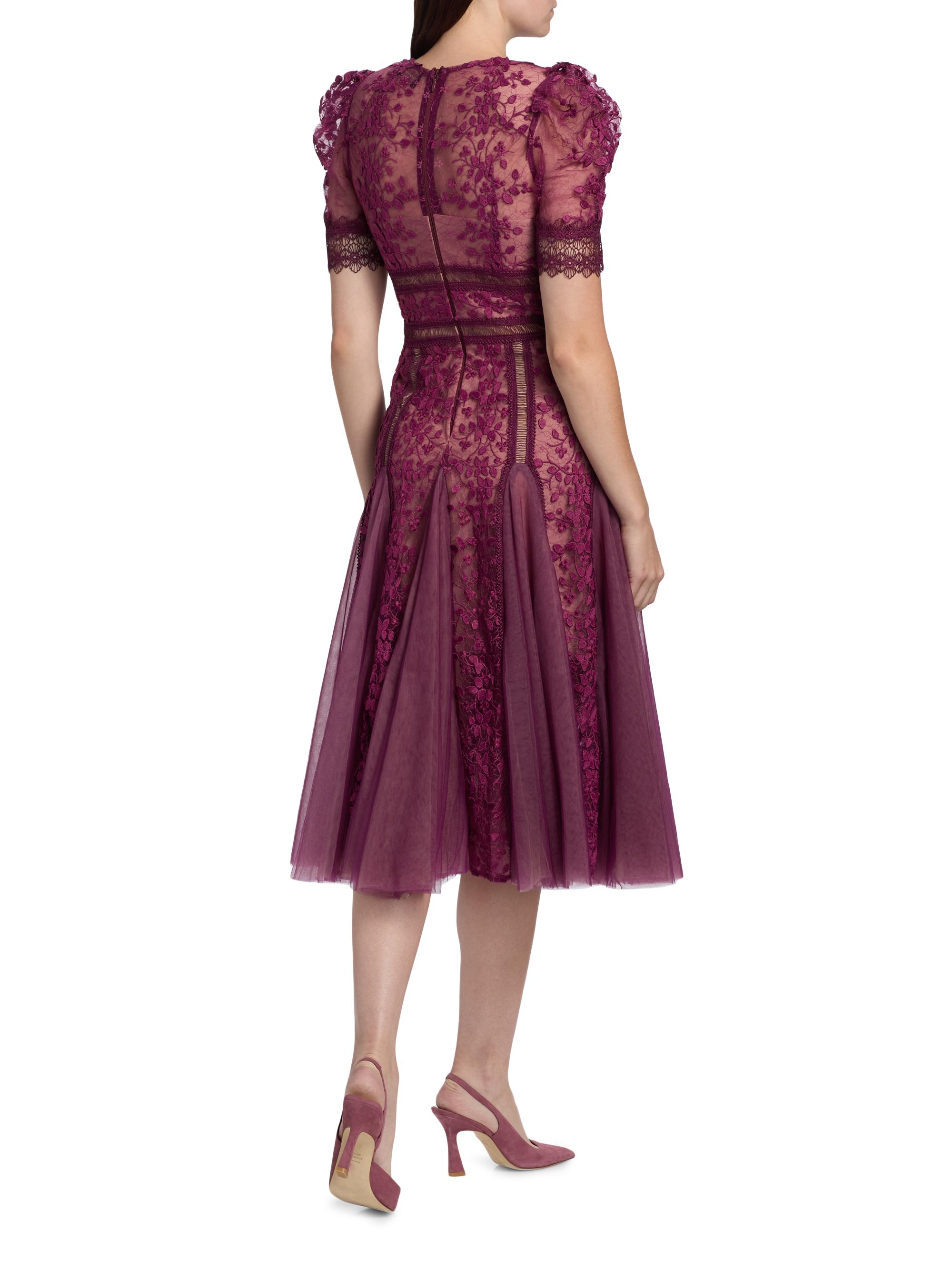 Bronx Banco Women's Megan Lace & Tulle Midi-Dress - Burgundy - Size Small