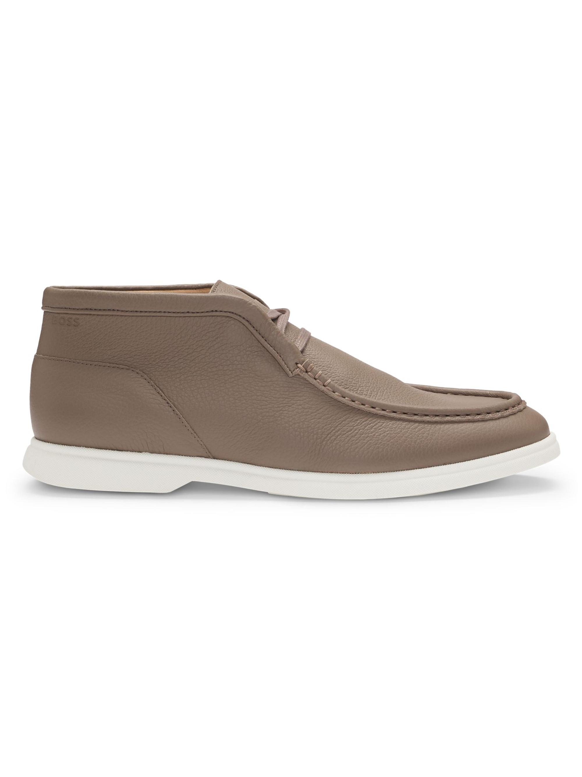 BOSS Men's Desert Boots in Tumbled Leather with Apron Toe - Beige