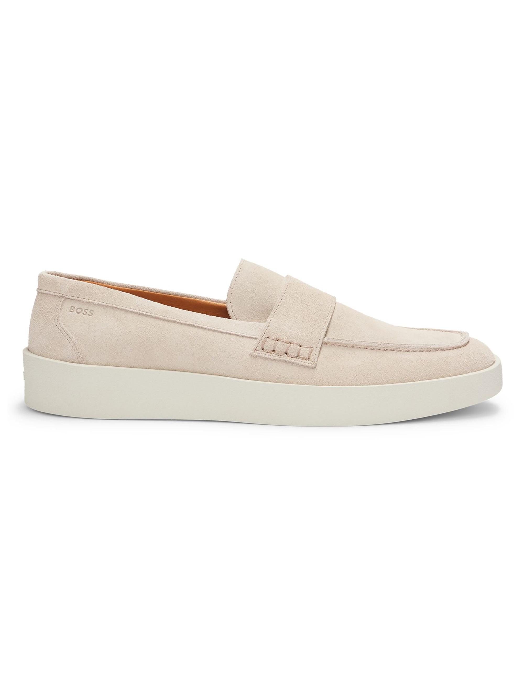 BOSS Men's Suede Penny Loafers with Rubber Sole - Beige