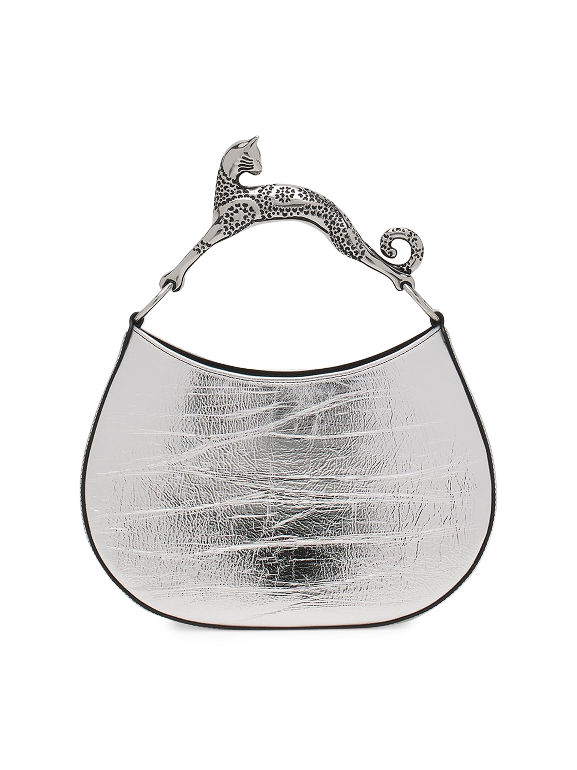 Lanvin Women's Hobo Cat Bag Top Handle in Metallic Leather - Silver