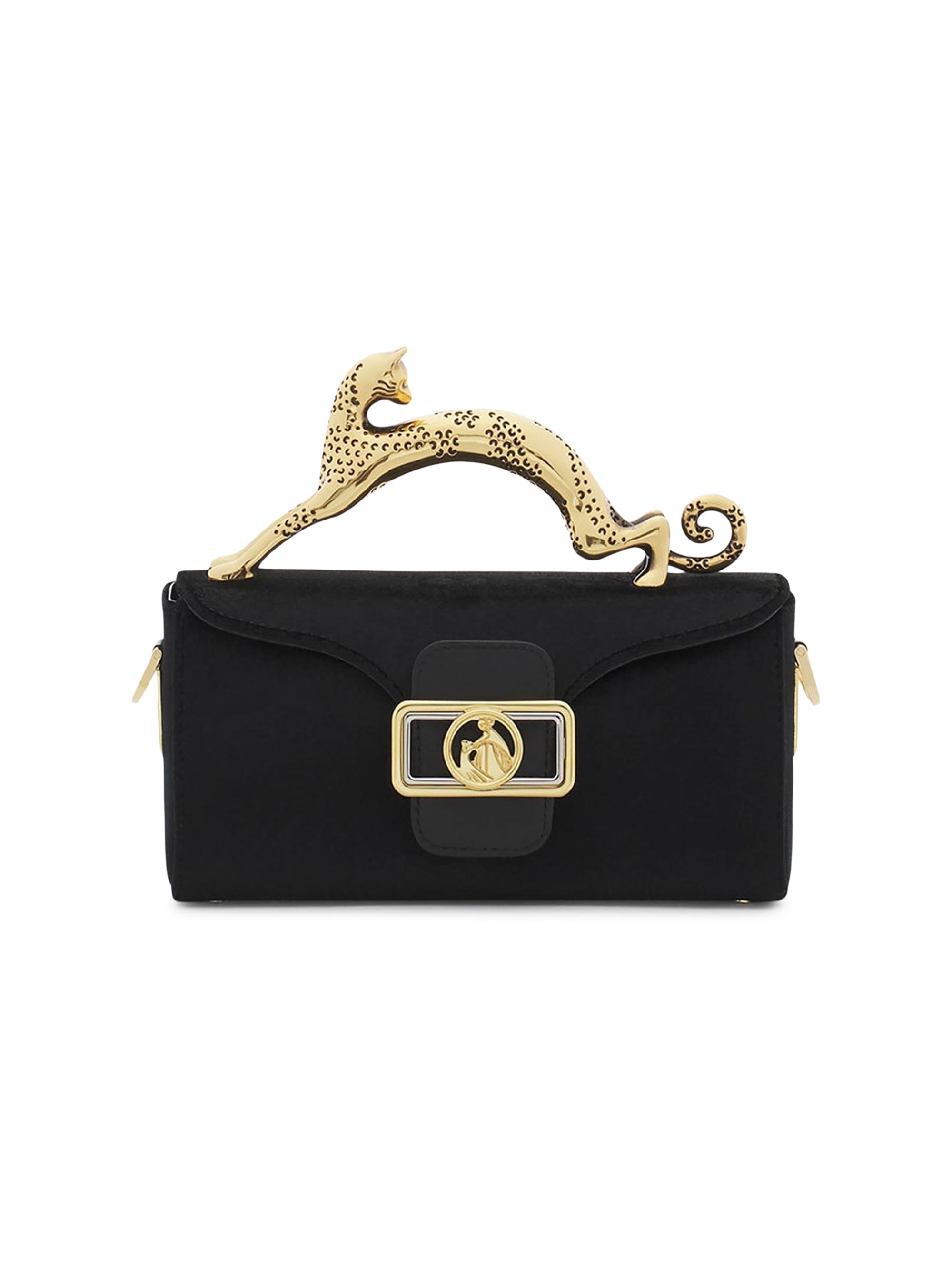 Lanvin Women's Nano Pencil Cat Top Handle Bag in Velvet - Black