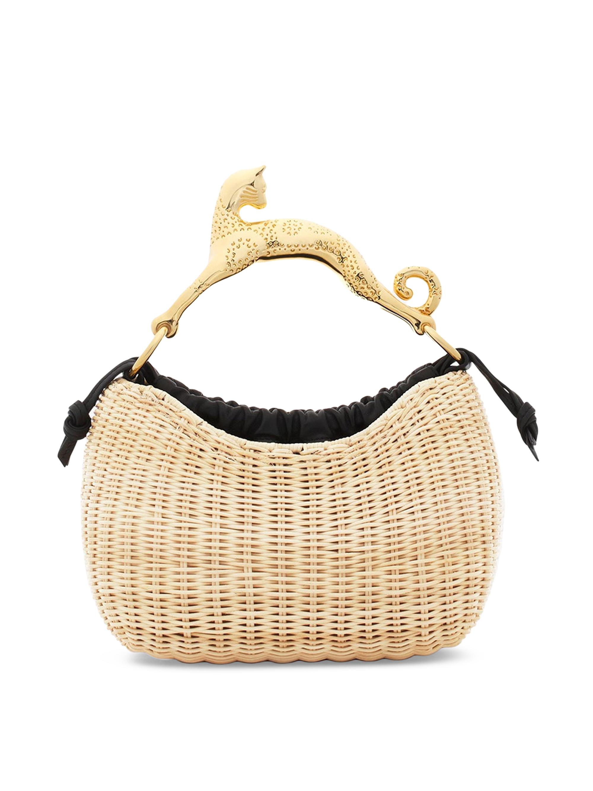 Lanvin Women's Wicker Hobo Cat Top Handle Bag - Natural Black