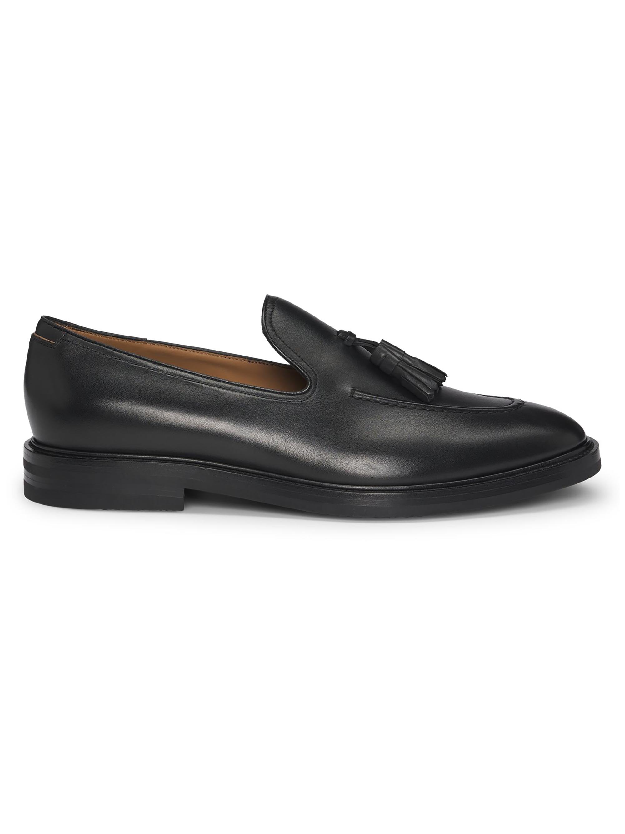 BOSS Men's Italian Leather Loafers with Tassel Trim - Black