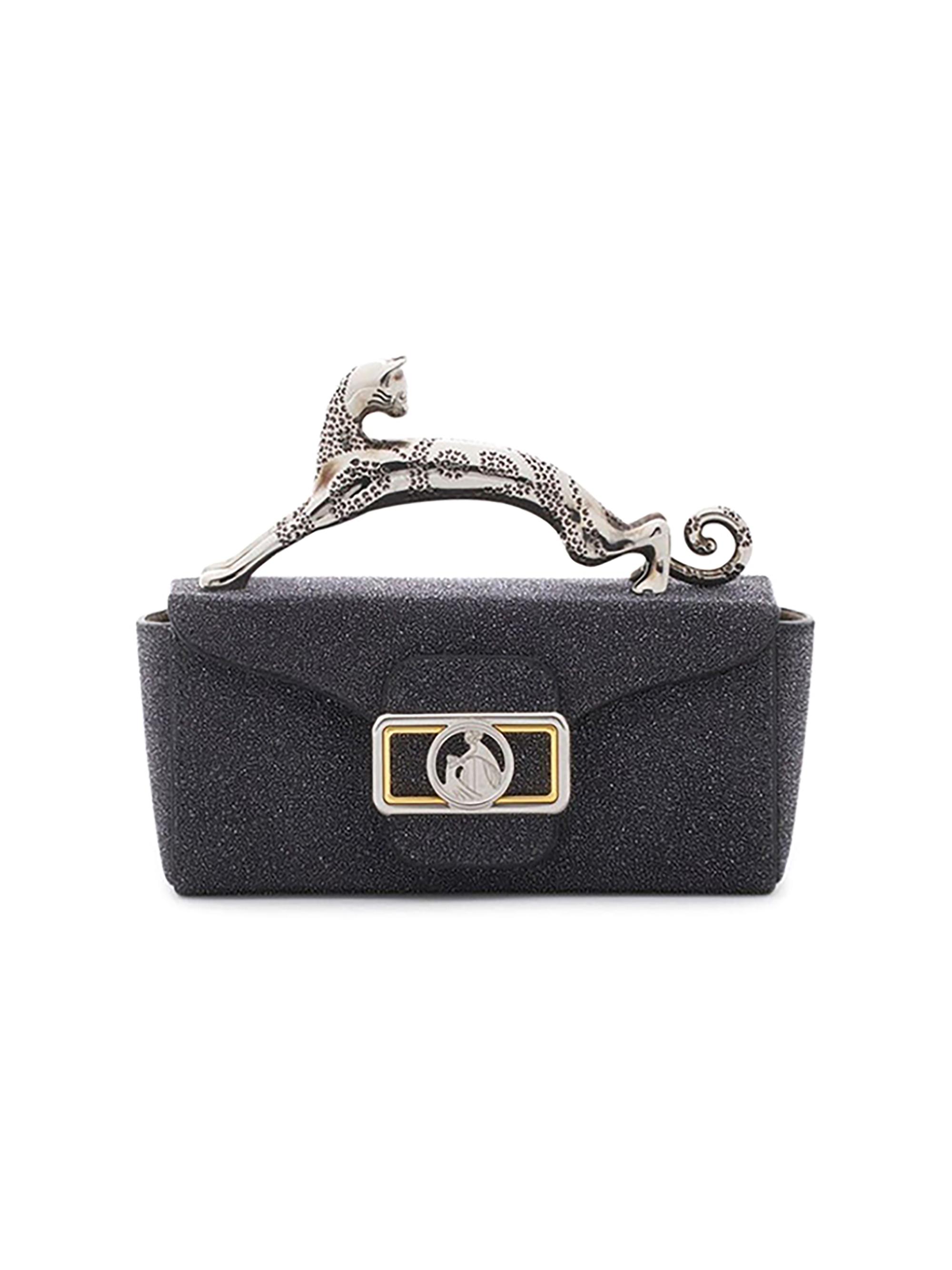 Lanvin Women's Micro Pencil Cat Top Handle Bag in Suede - Black