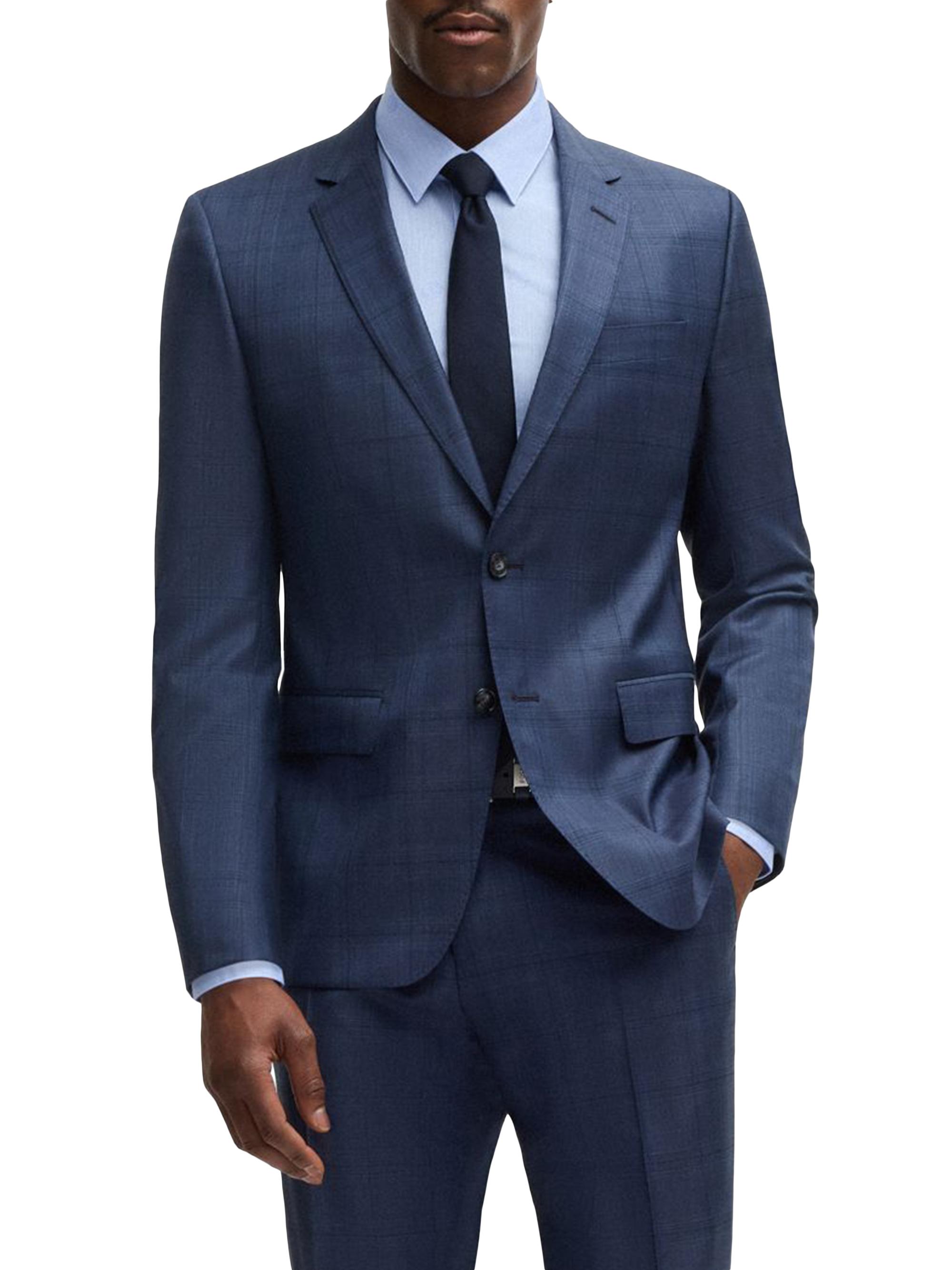 BOSS Men's Slim-Fit Suit in Checked Wool and Silk - Blue