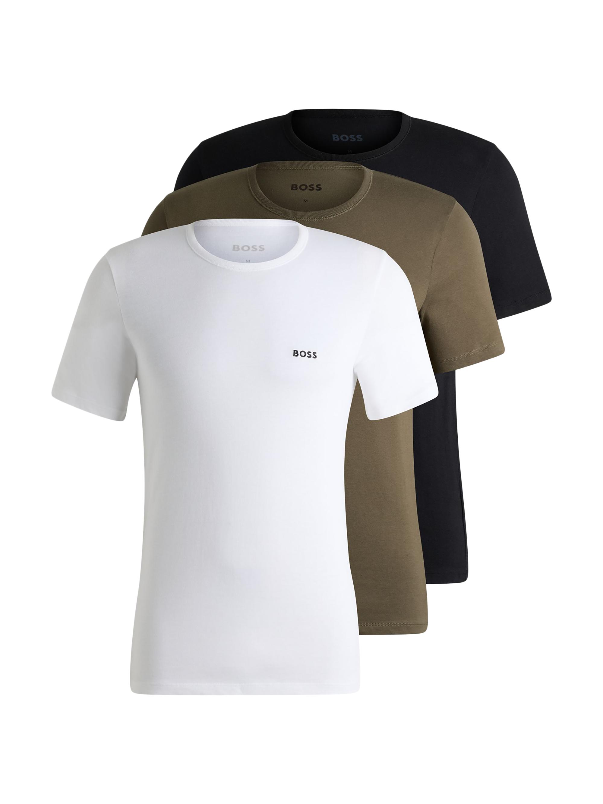 BOSS Men's Three-Pack of Cotton Underwear T-Shirts with Logo Embroidery - Patterned Blue