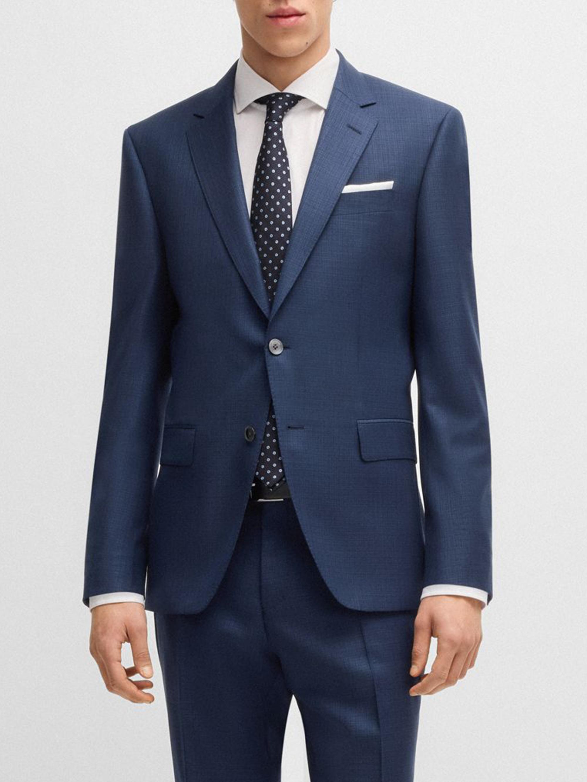 BOSS Men's Slim-Fit Suit in Patterned Wool - Dark Blue
