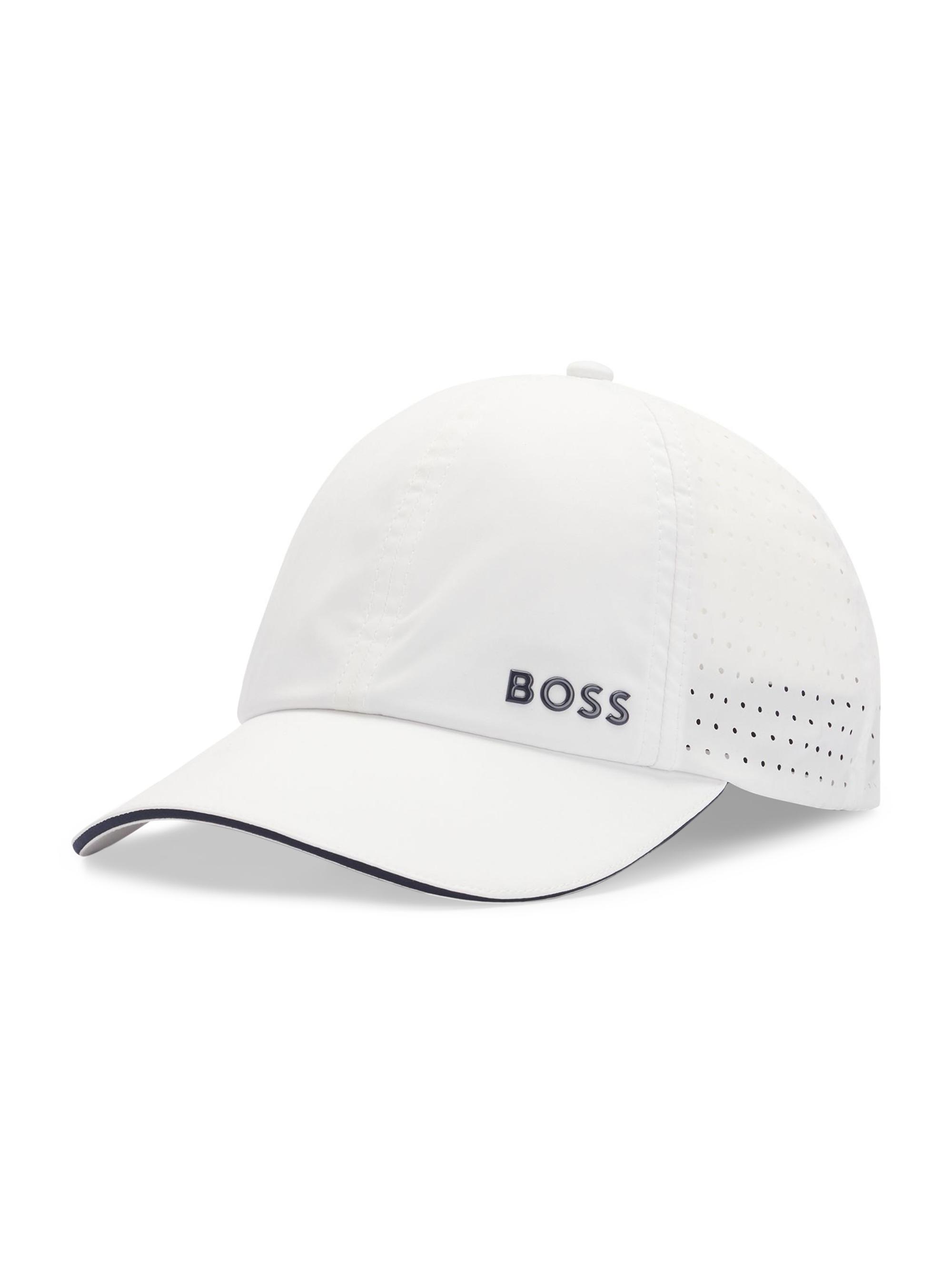 BOSS Men's Taffeta Cap with Laser-Cut Dot Pattern - White