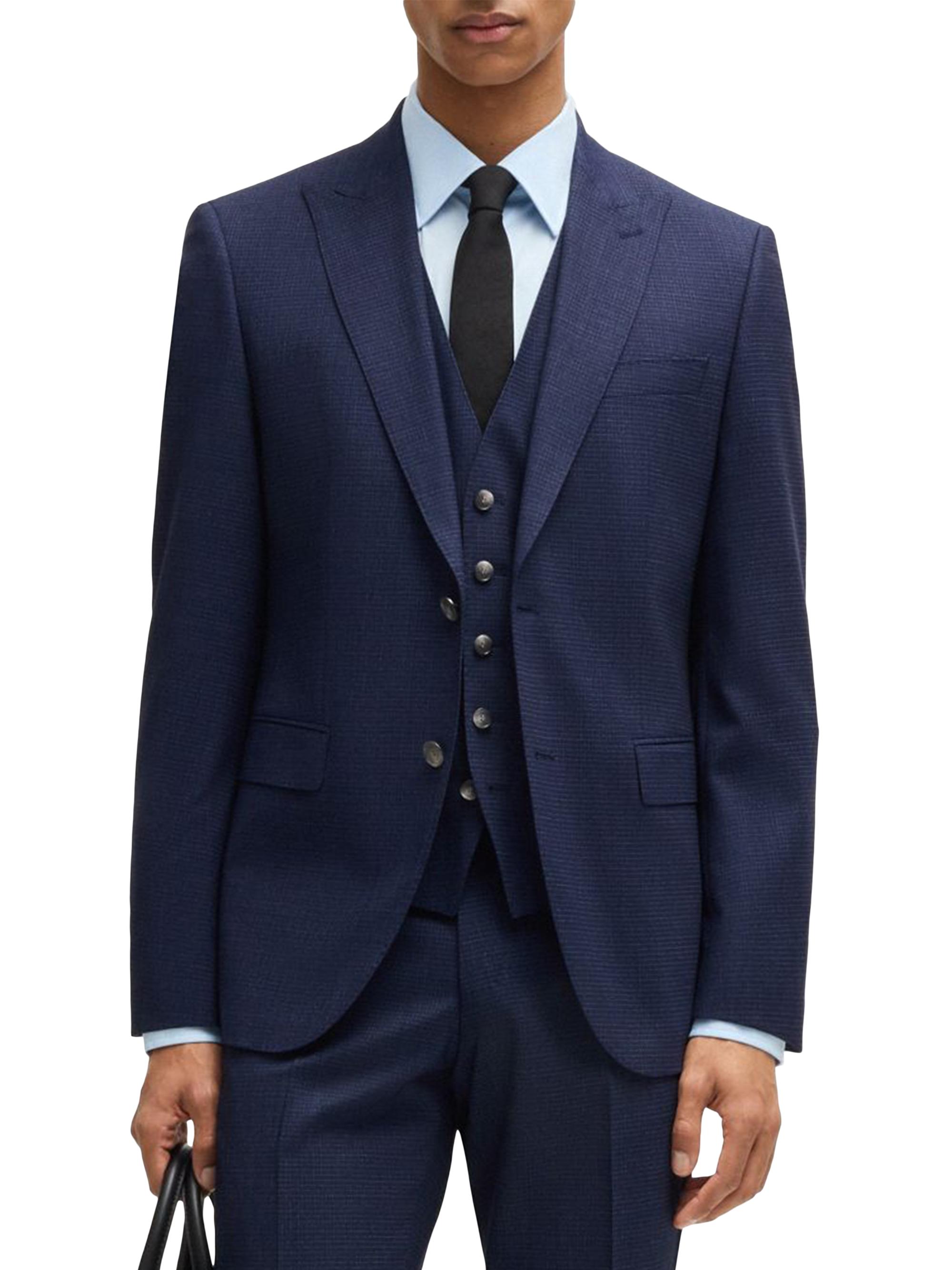 BOSS Men's Regular-Fit Three-Piece Suit in Stretch Wool - Dark Blue