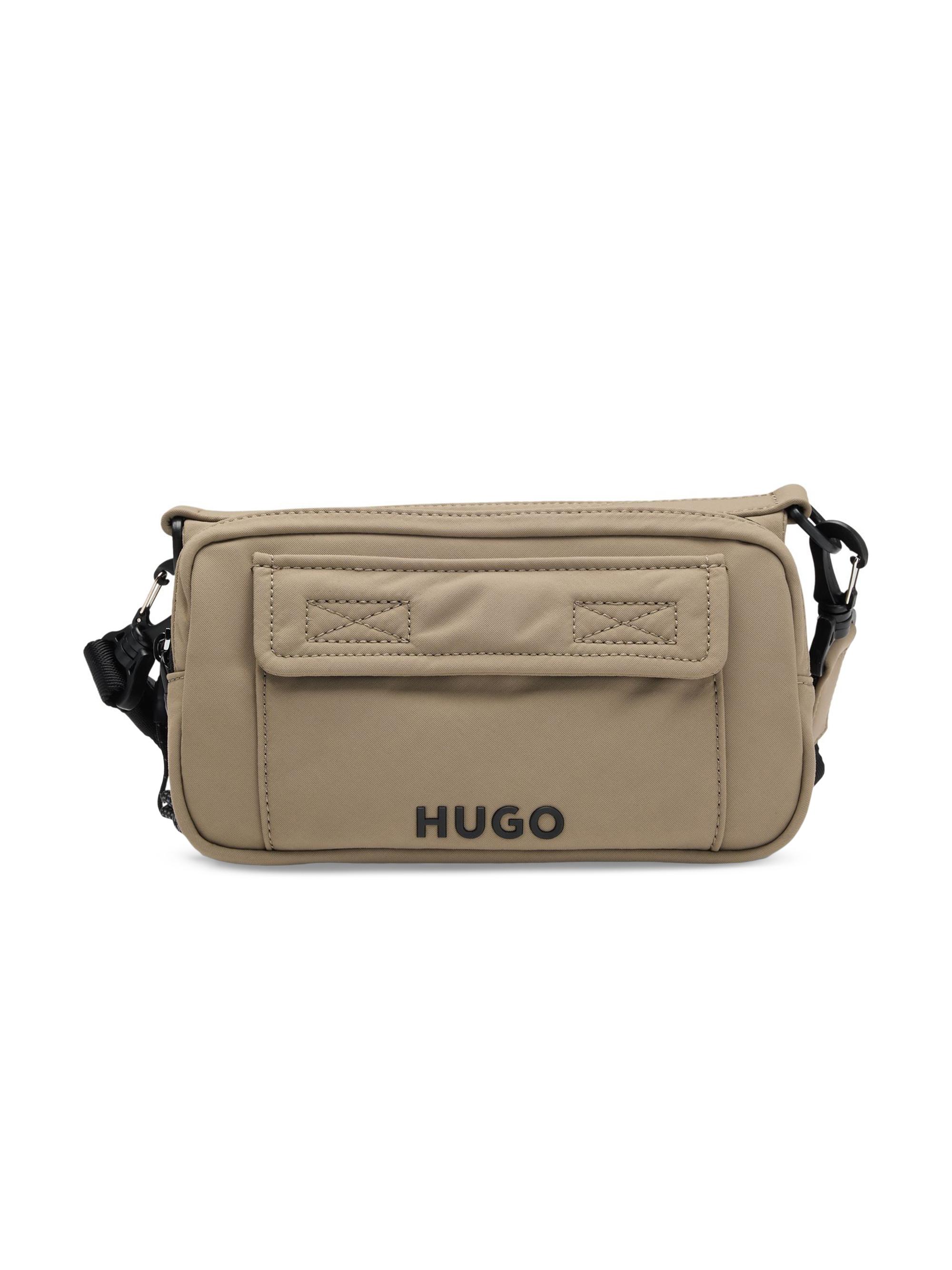 HUGO Men's Multi-Pocket Crossbody Bag with Contrast Branding - Brown